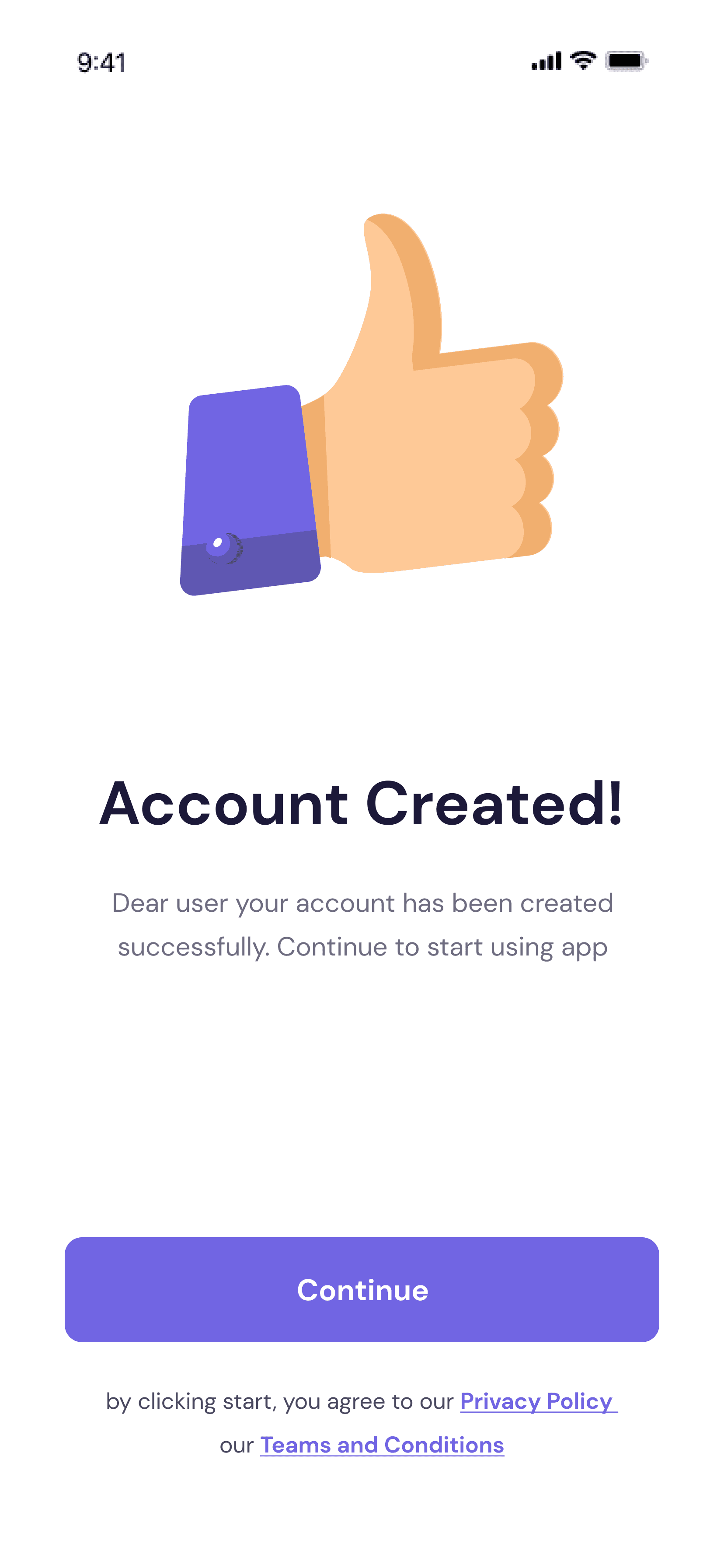Account Created — Authentication Flutter screen