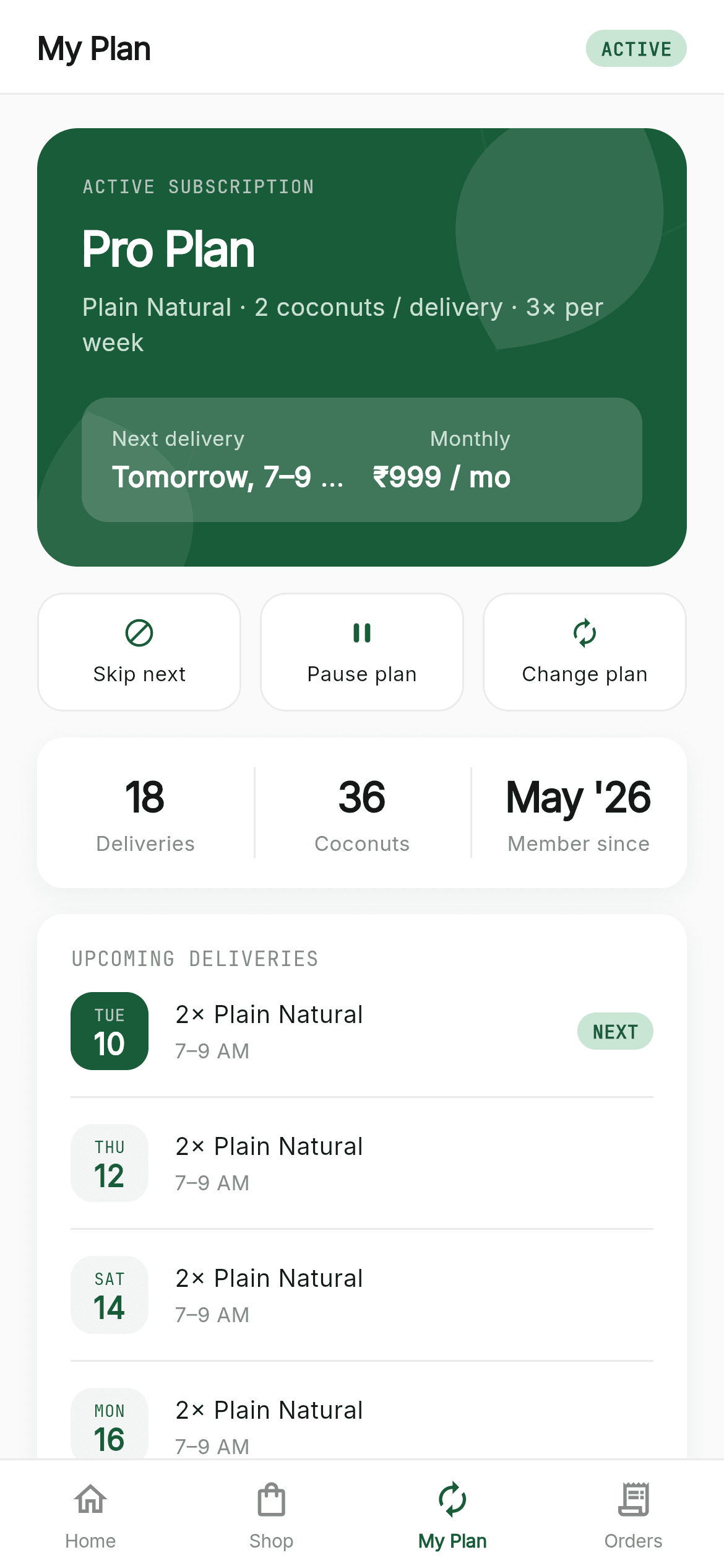 CocoNeer · My Plan — Subscription Flutter screen