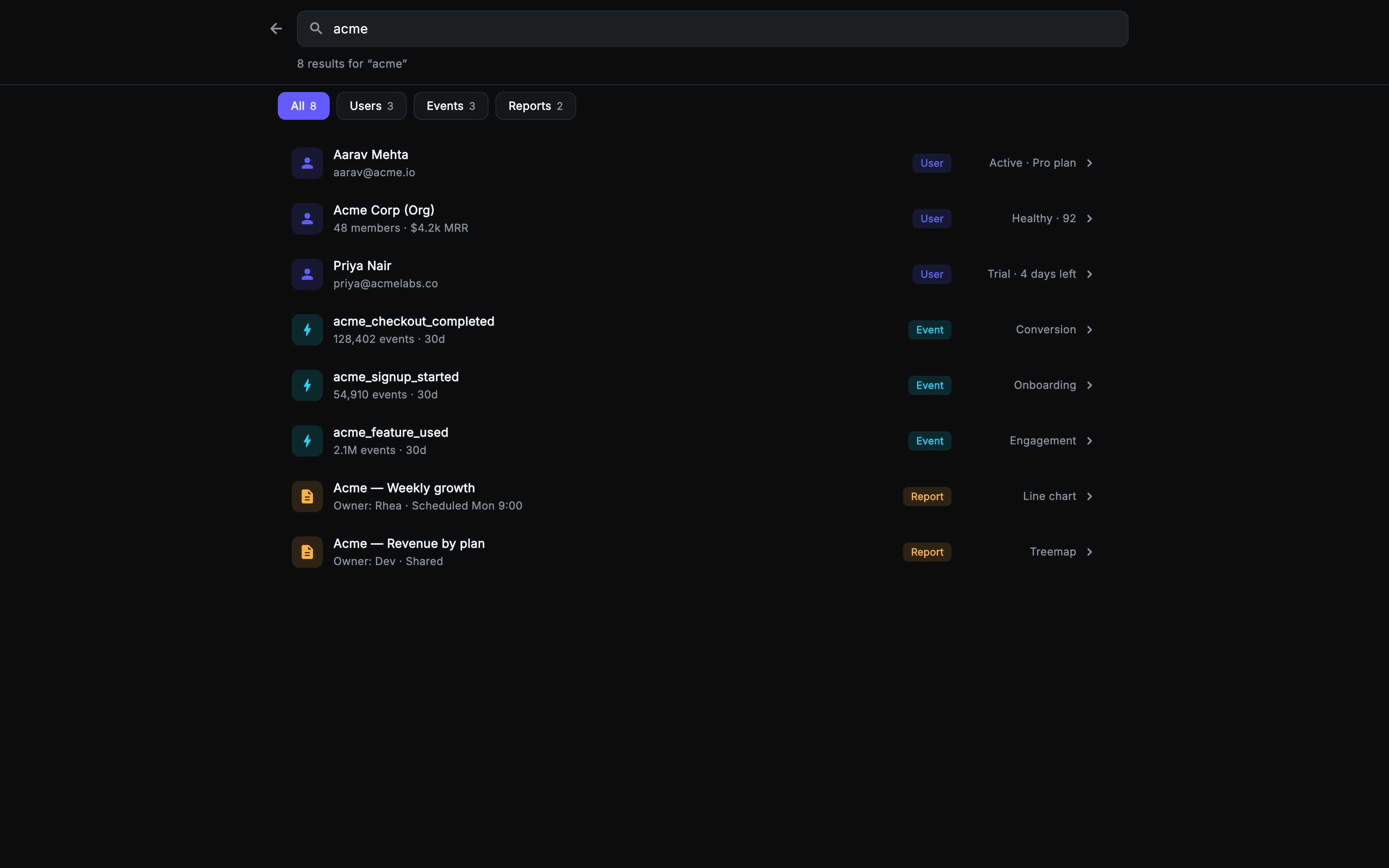 Console · Search Results — Console Flutter Web screen