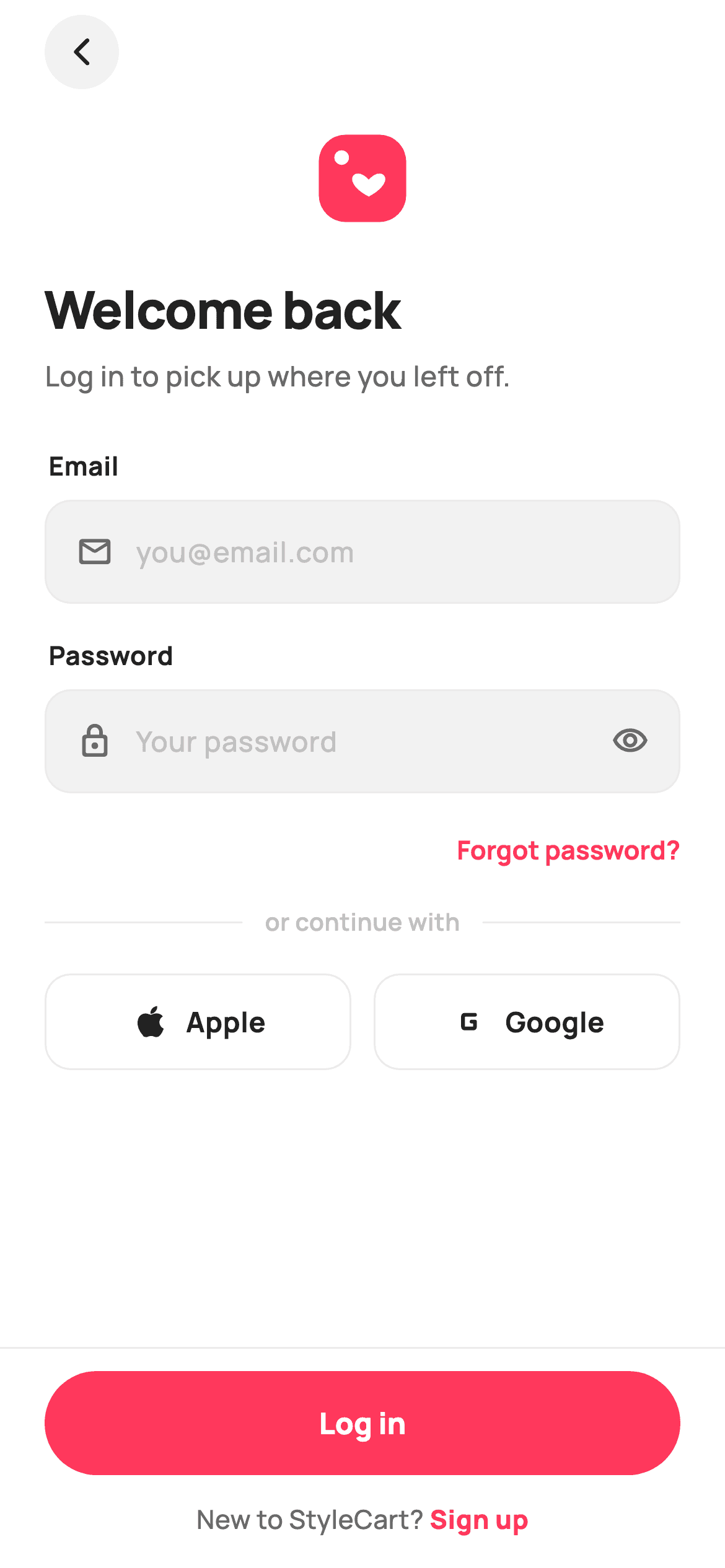 Log In — E-commerce Flutter screen