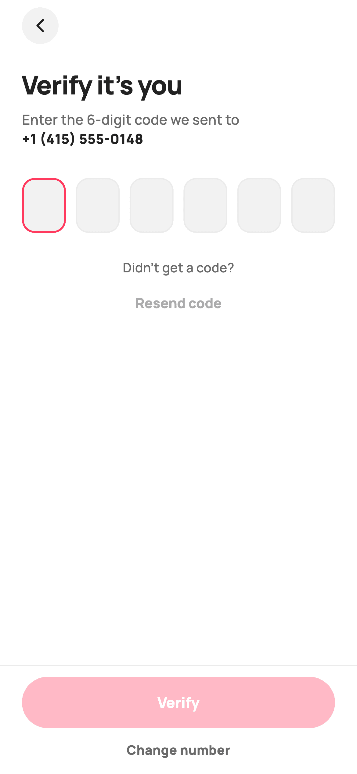 Verify code — E-commerce Flutter screen