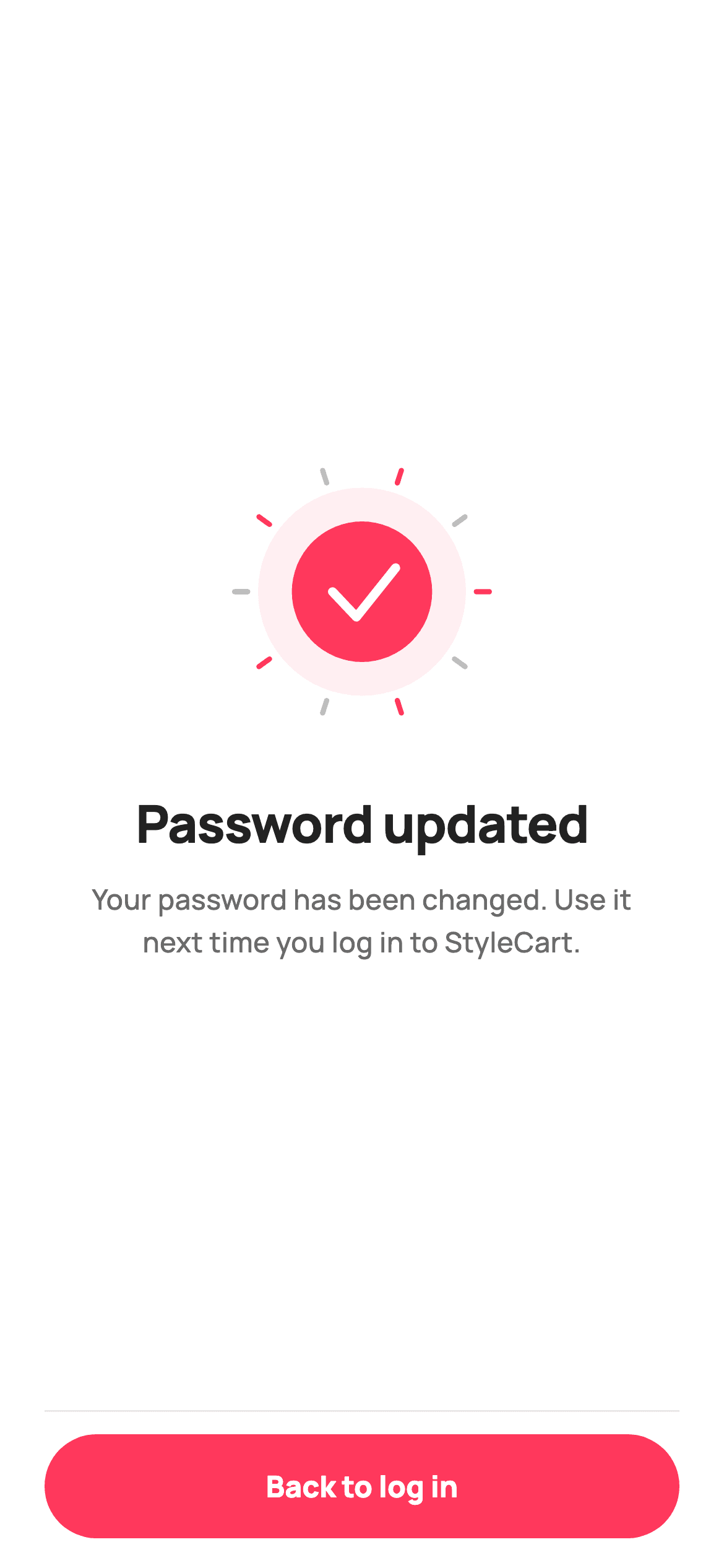 Password Updated — E-commerce Flutter screen