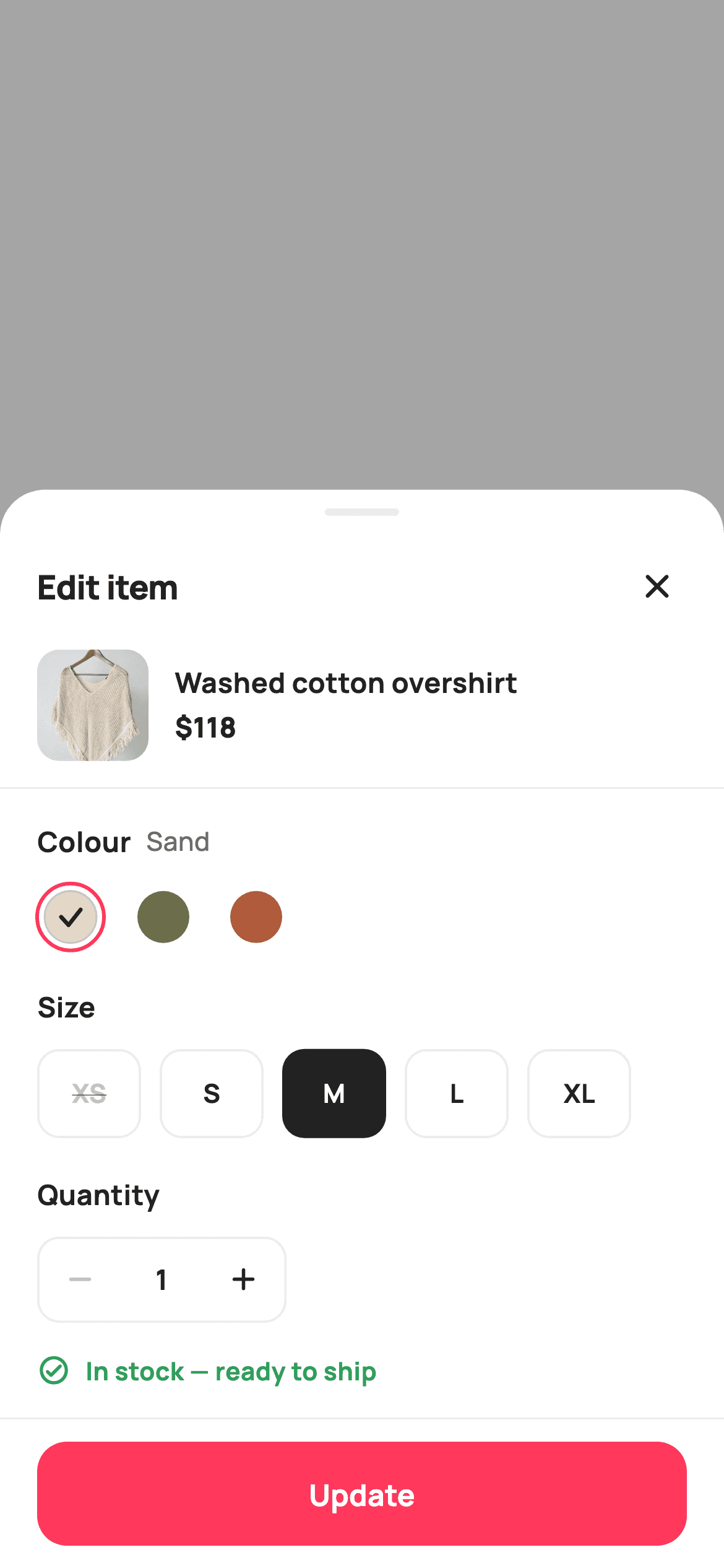 Edit Cart Item — E-commerce Flutter screen