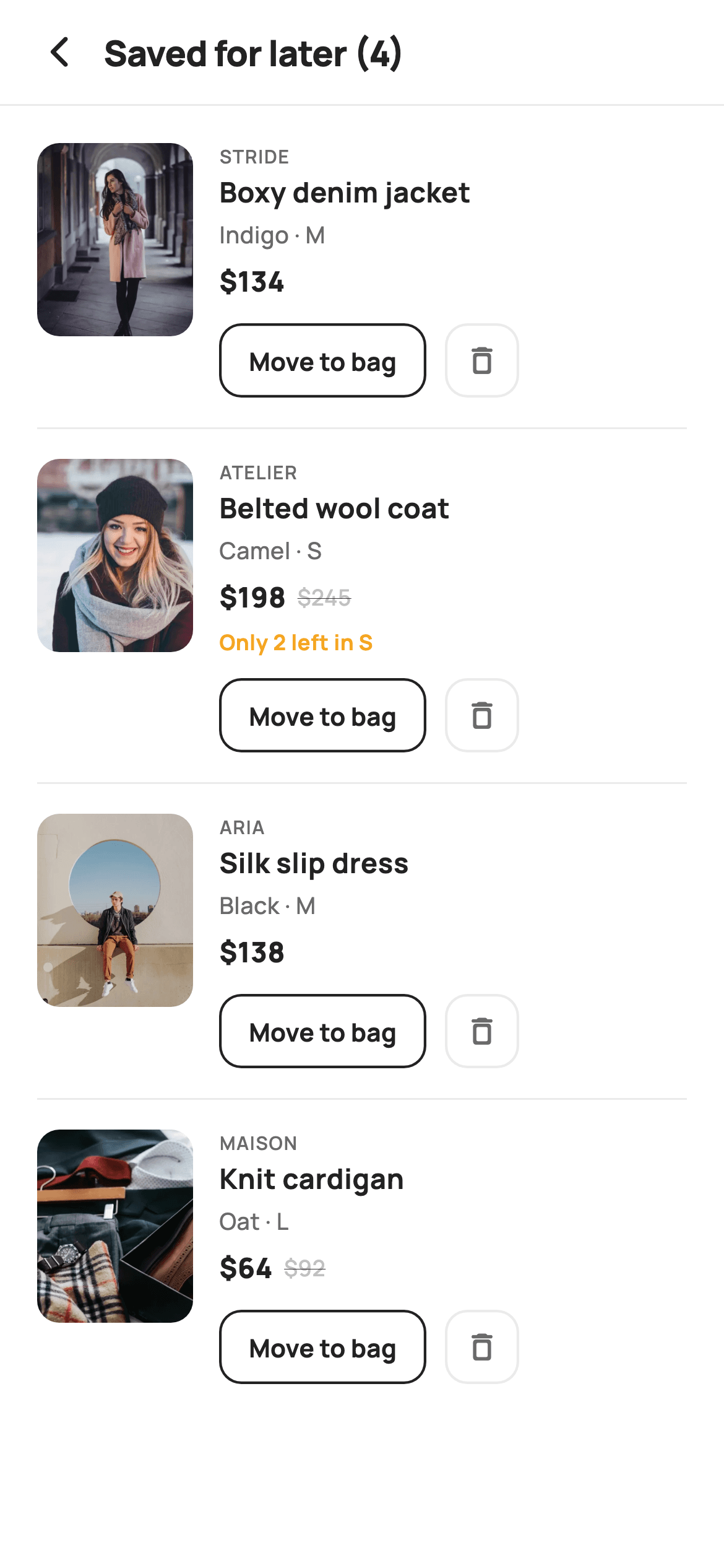 Saved For Later — E-commerce Flutter screen