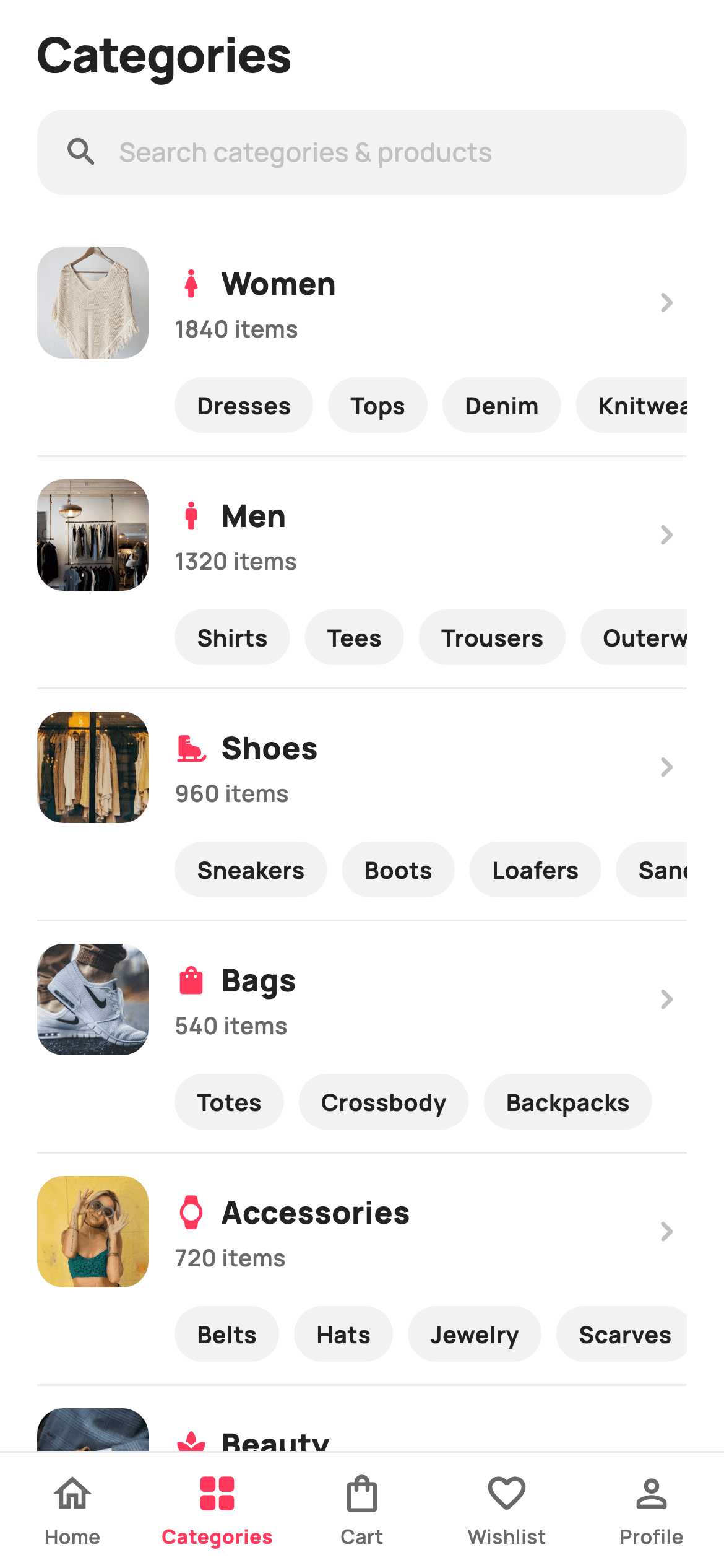 Categories — E-commerce Flutter screen