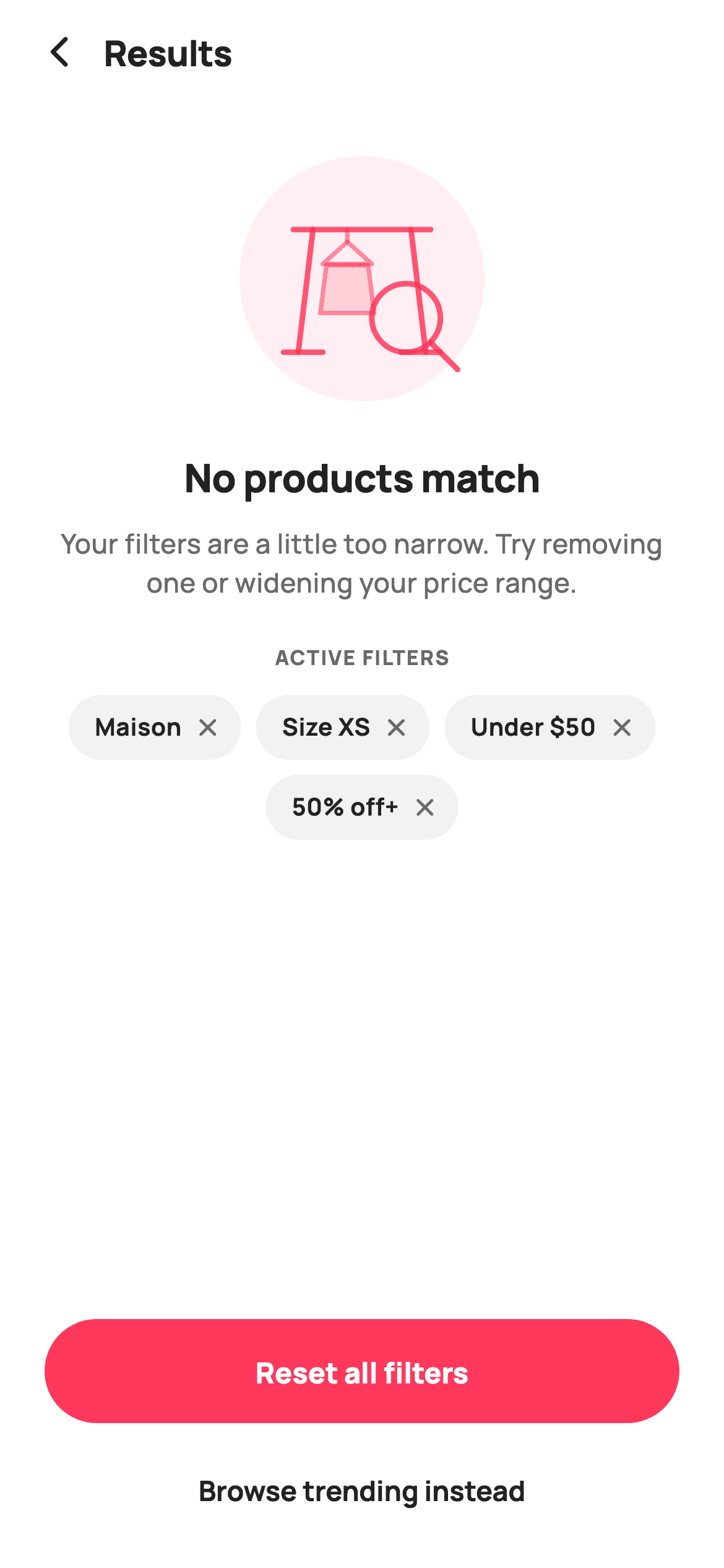 No products match — E-commerce Flutter screen