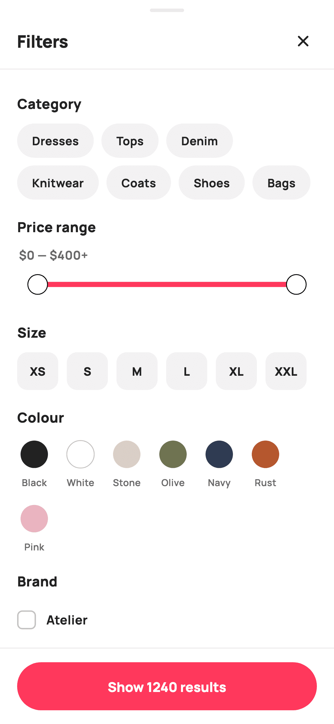 Filters — E-commerce Flutter screen