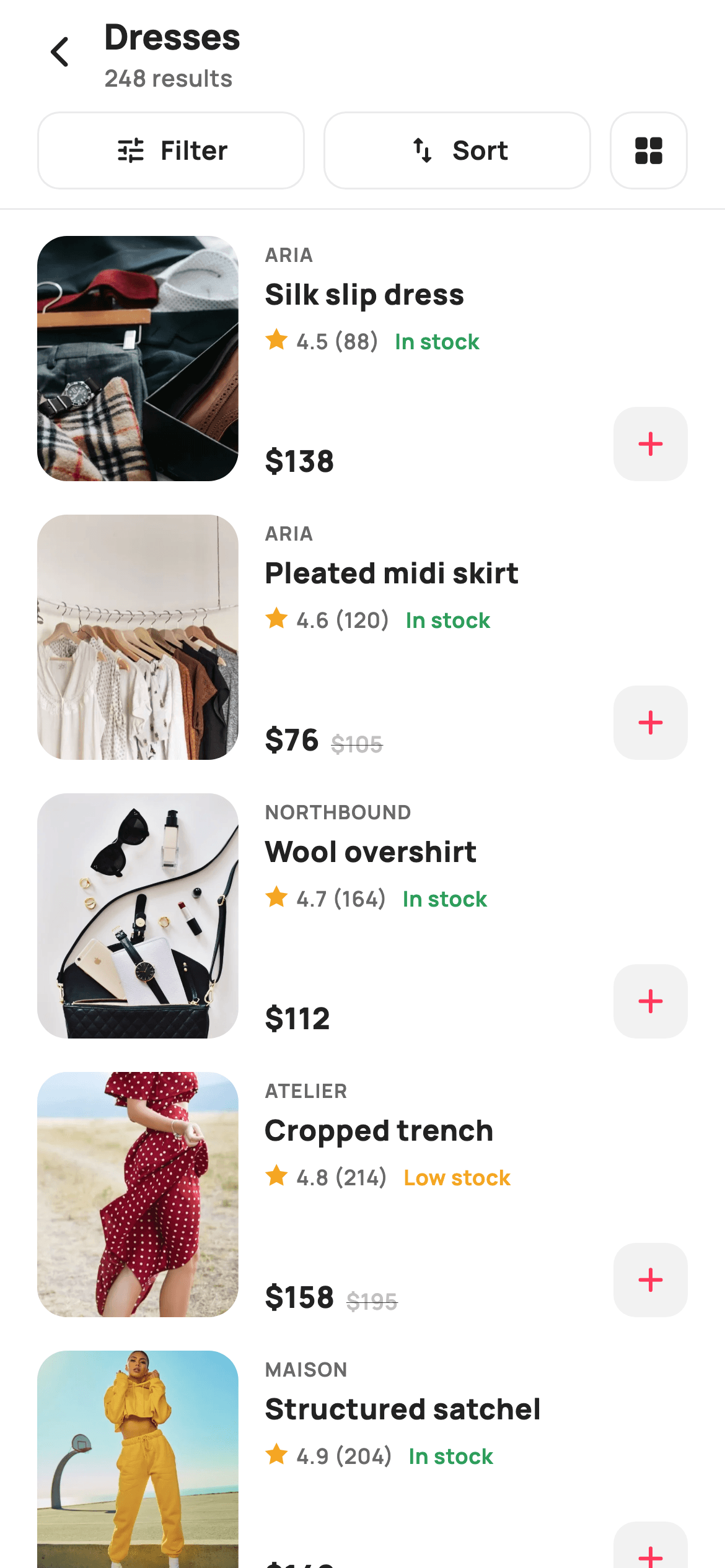 Listing (List View) — E-commerce Flutter screen