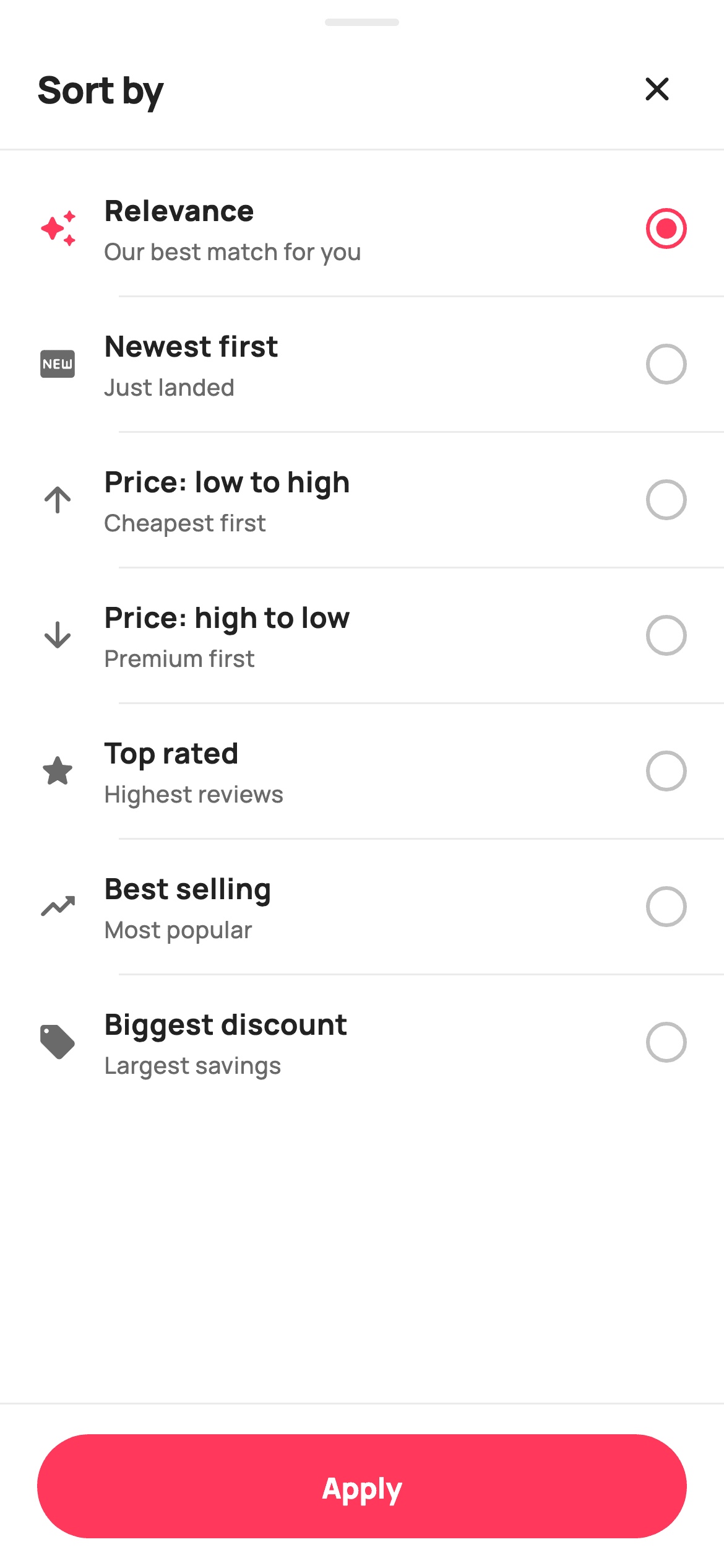 Sort by — E-commerce Flutter screen