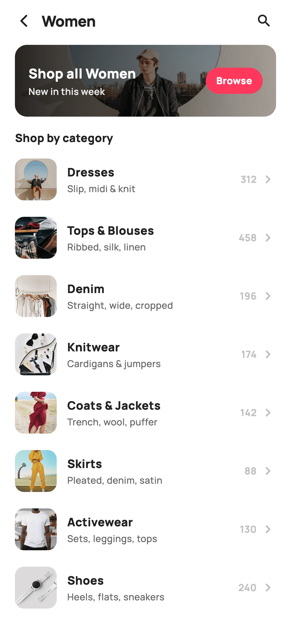 Subcategories — E-commerce Flutter screen