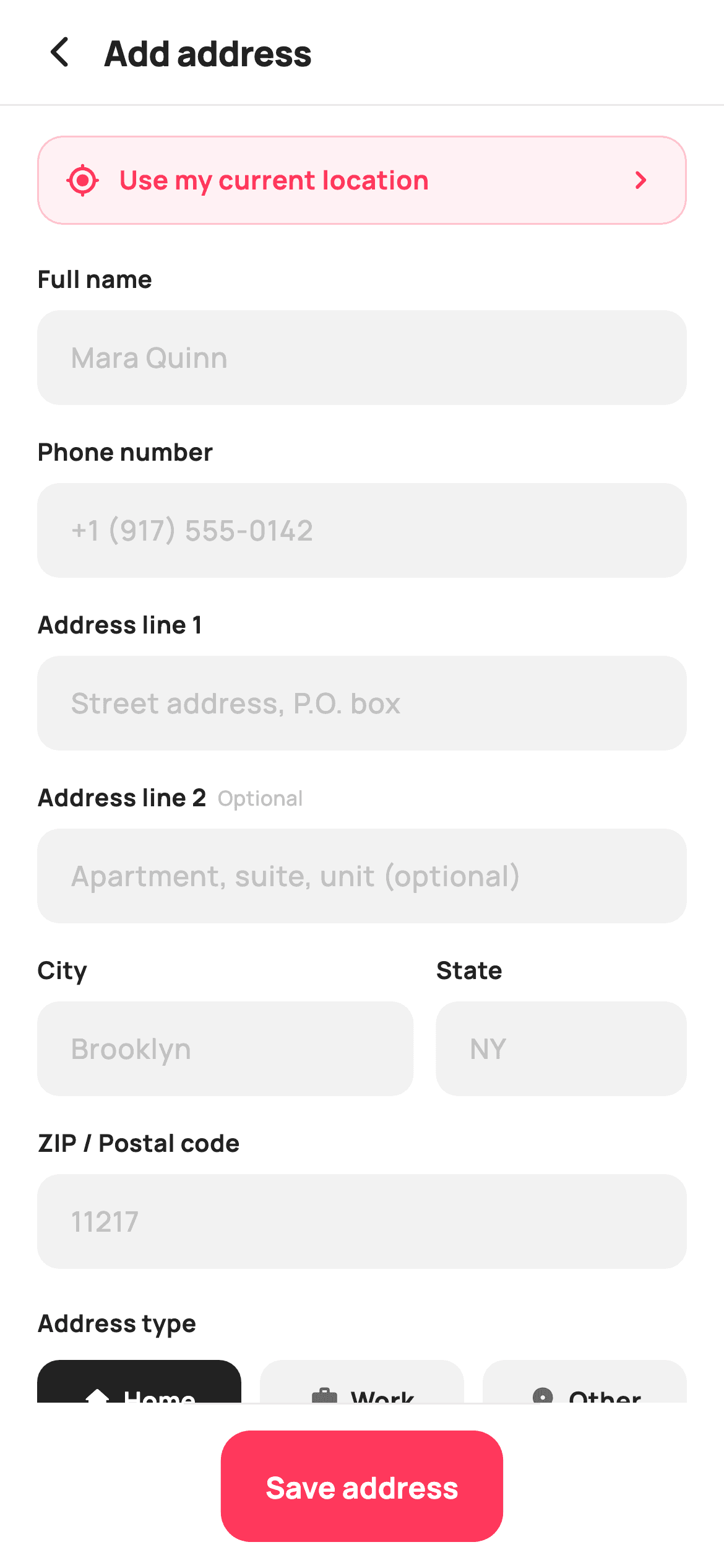 Add Address — E-commerce Flutter screen