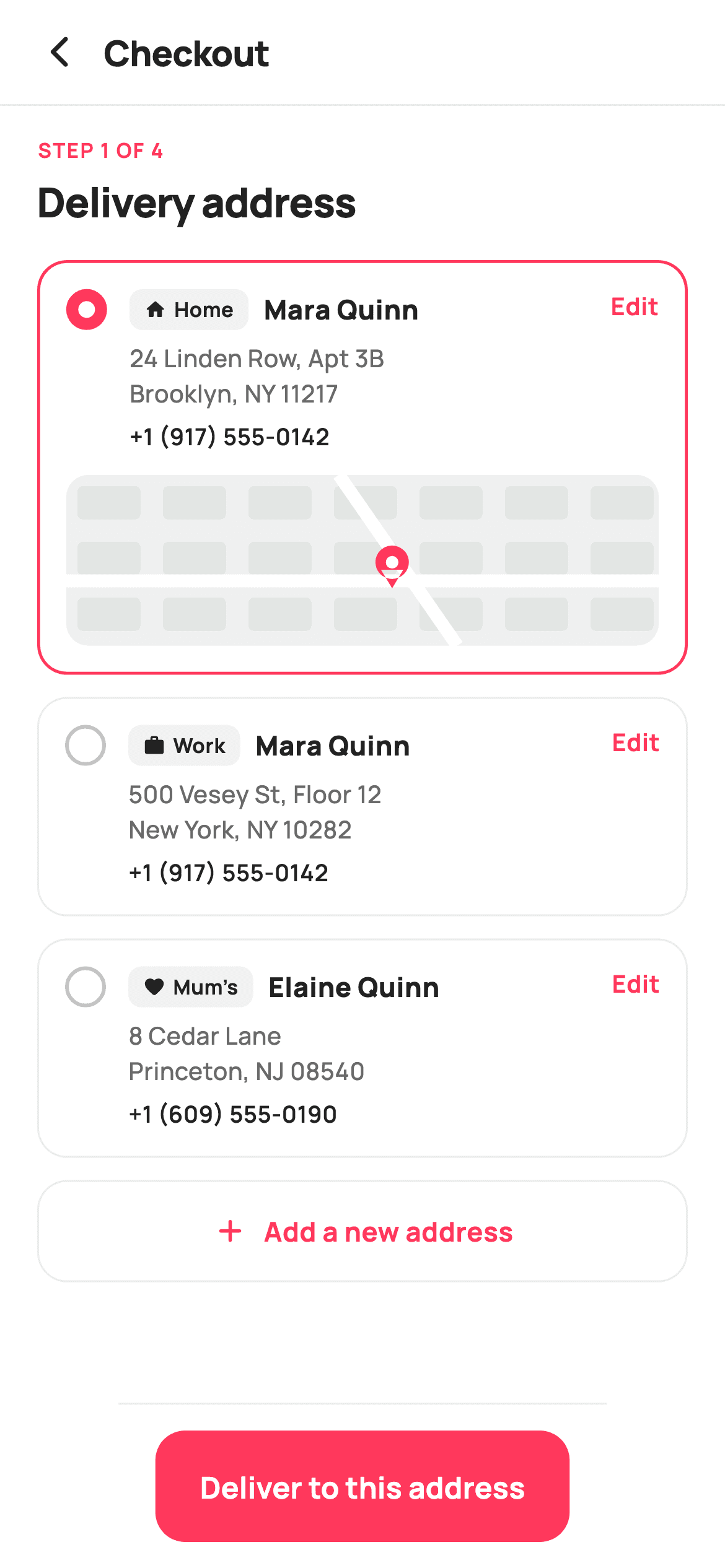 Delivery Address — E-commerce Flutter screen