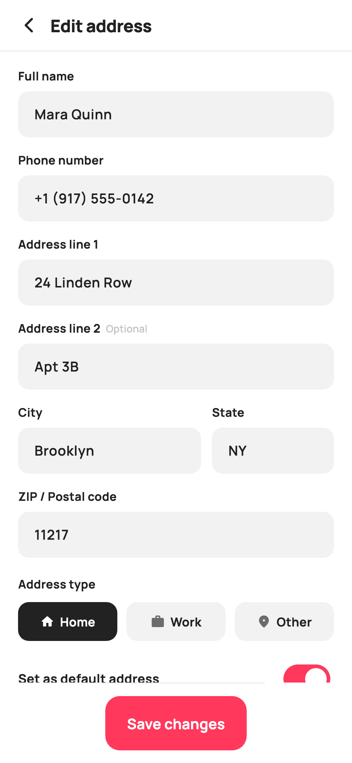 Edit Address — E-commerce Flutter screen