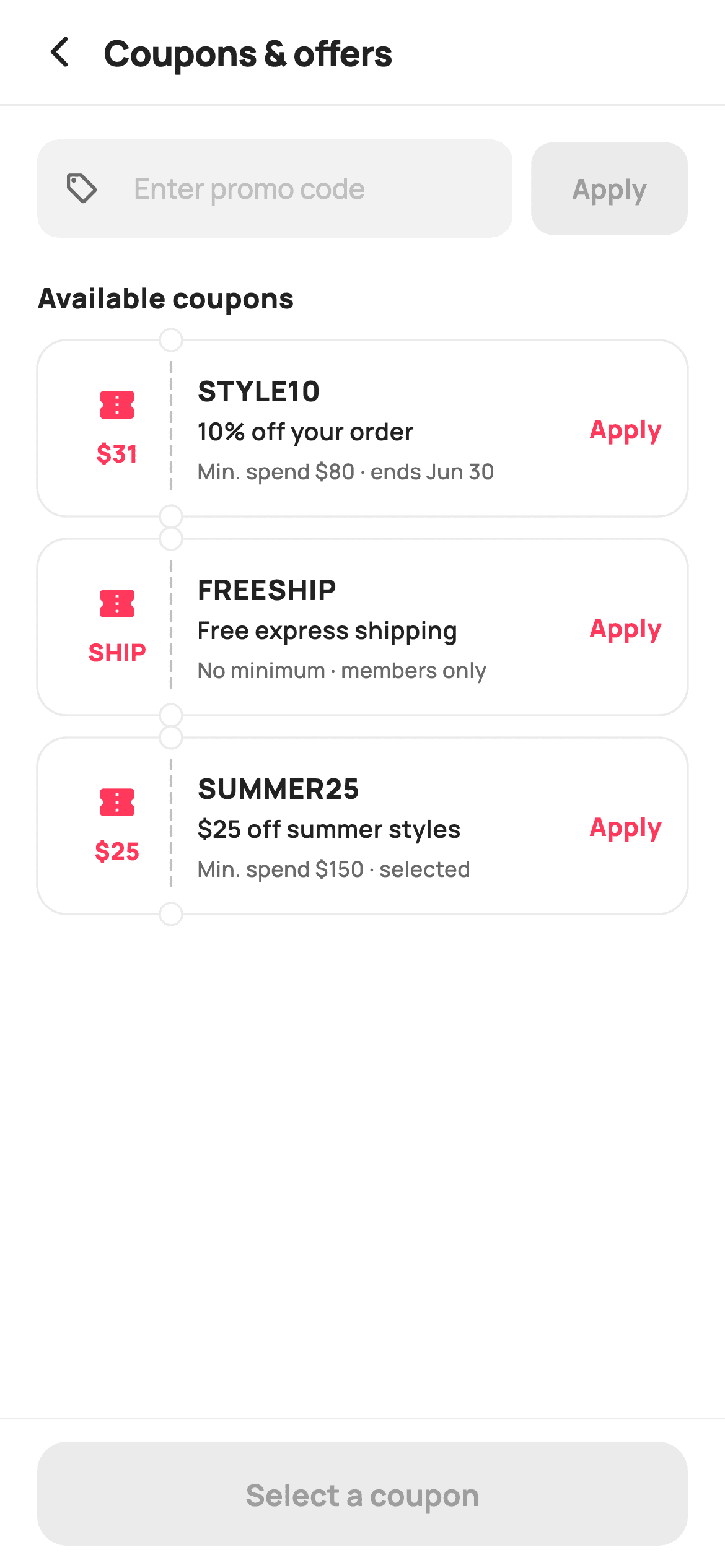 Apply Coupon — E-commerce Flutter screen