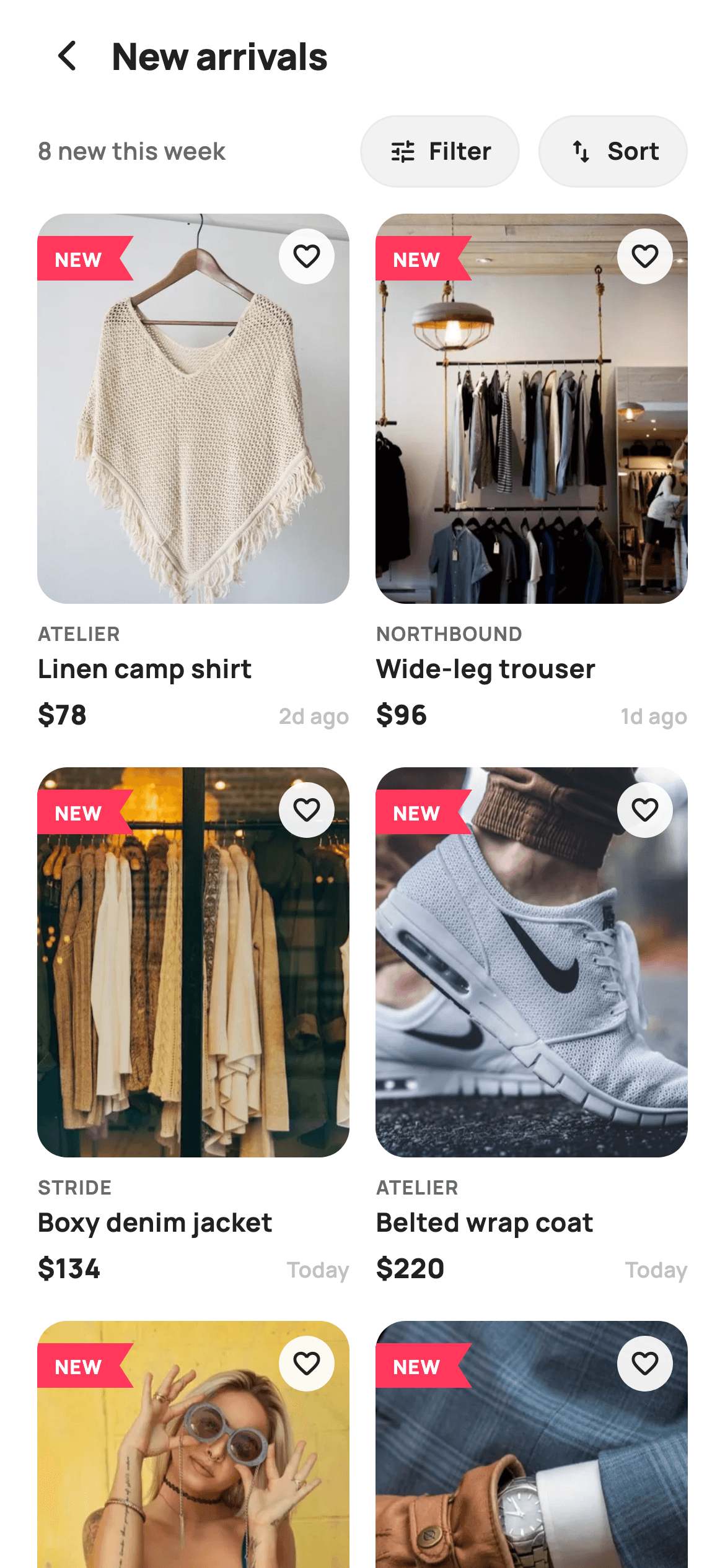 New Arrivals — E-commerce Flutter screen