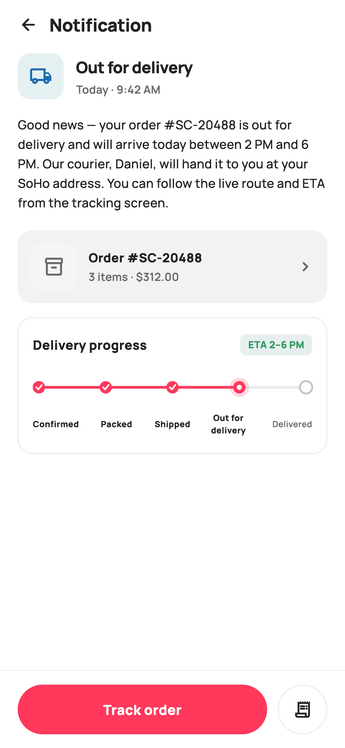 Notification Detail — E-commerce Flutter UI screen