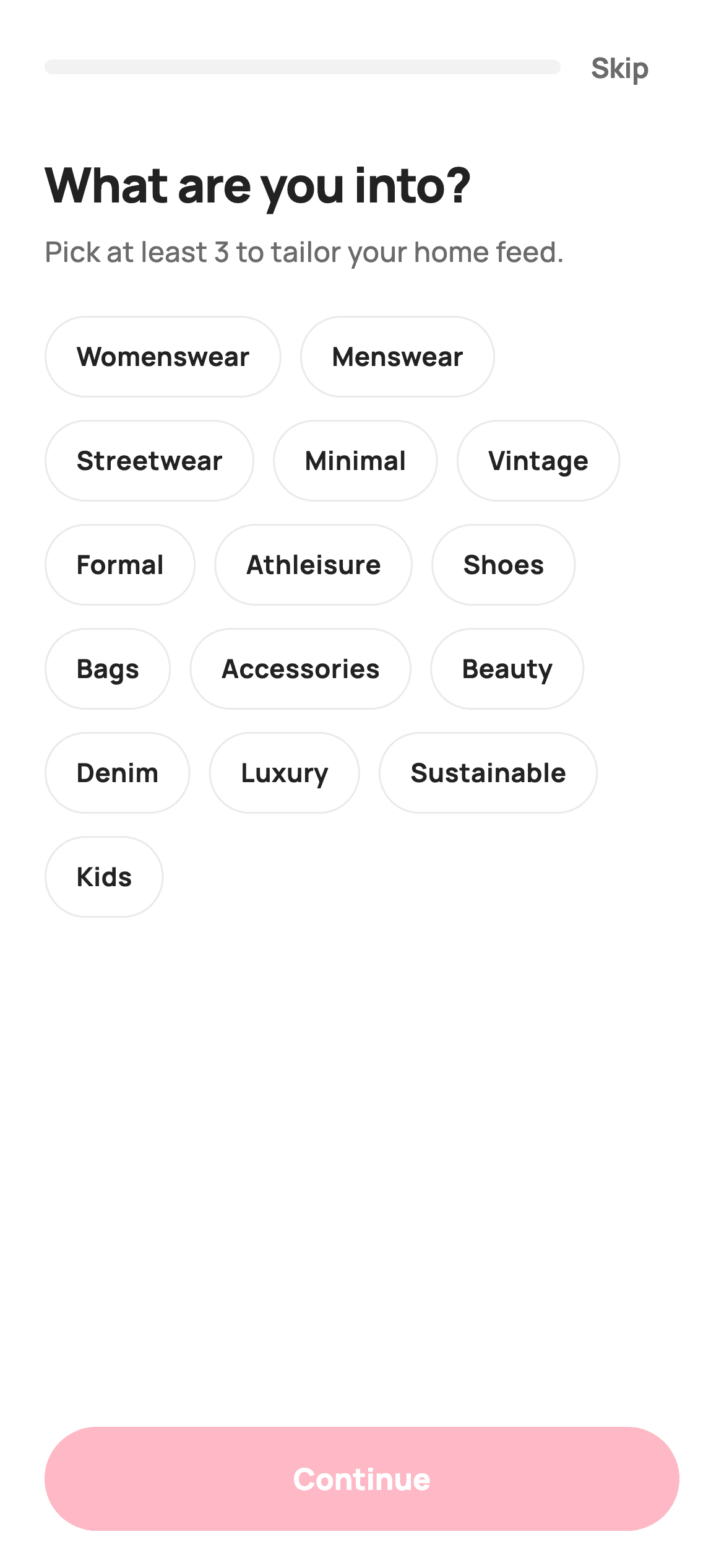 Style Quiz — E-commerce Flutter screen