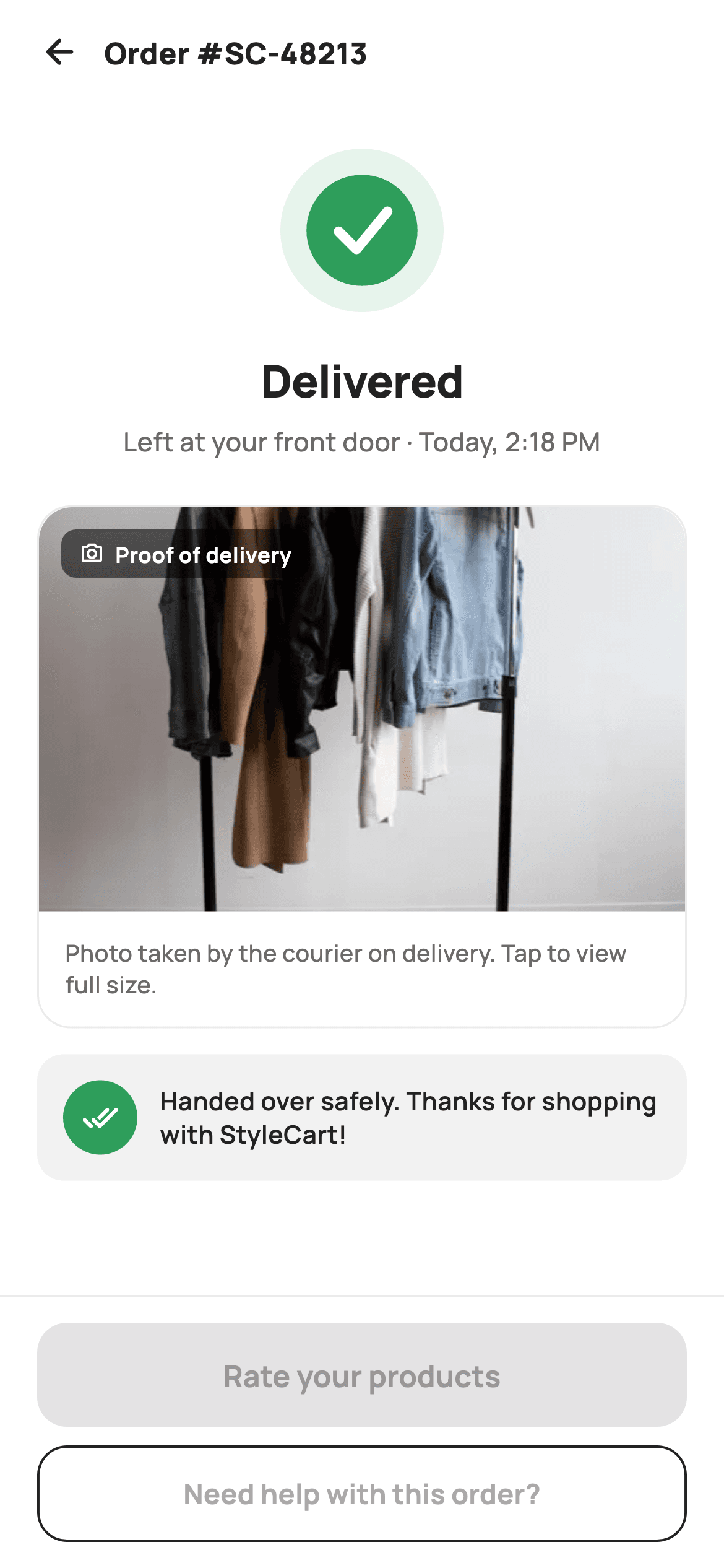 Order Delivered — E-commerce Flutter screen