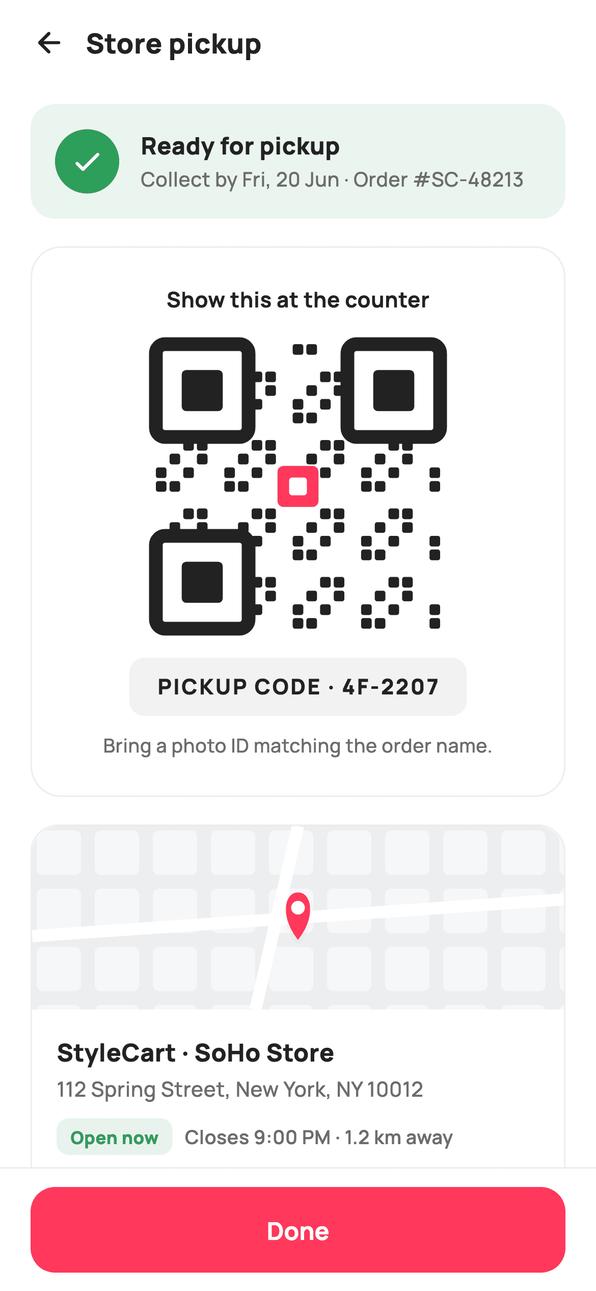 Store Pickup — E-commerce Flutter screen