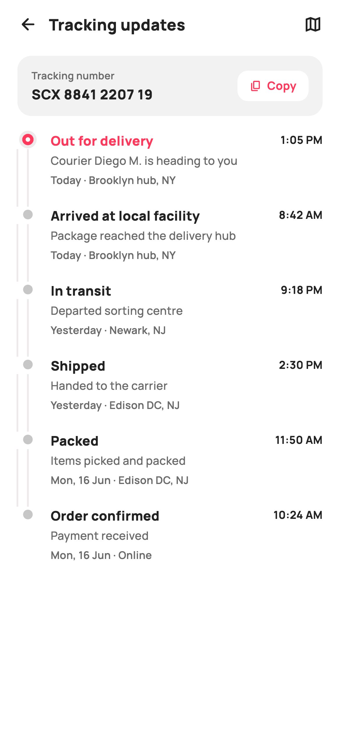 Tracking Updates — E-commerce Flutter UI screen