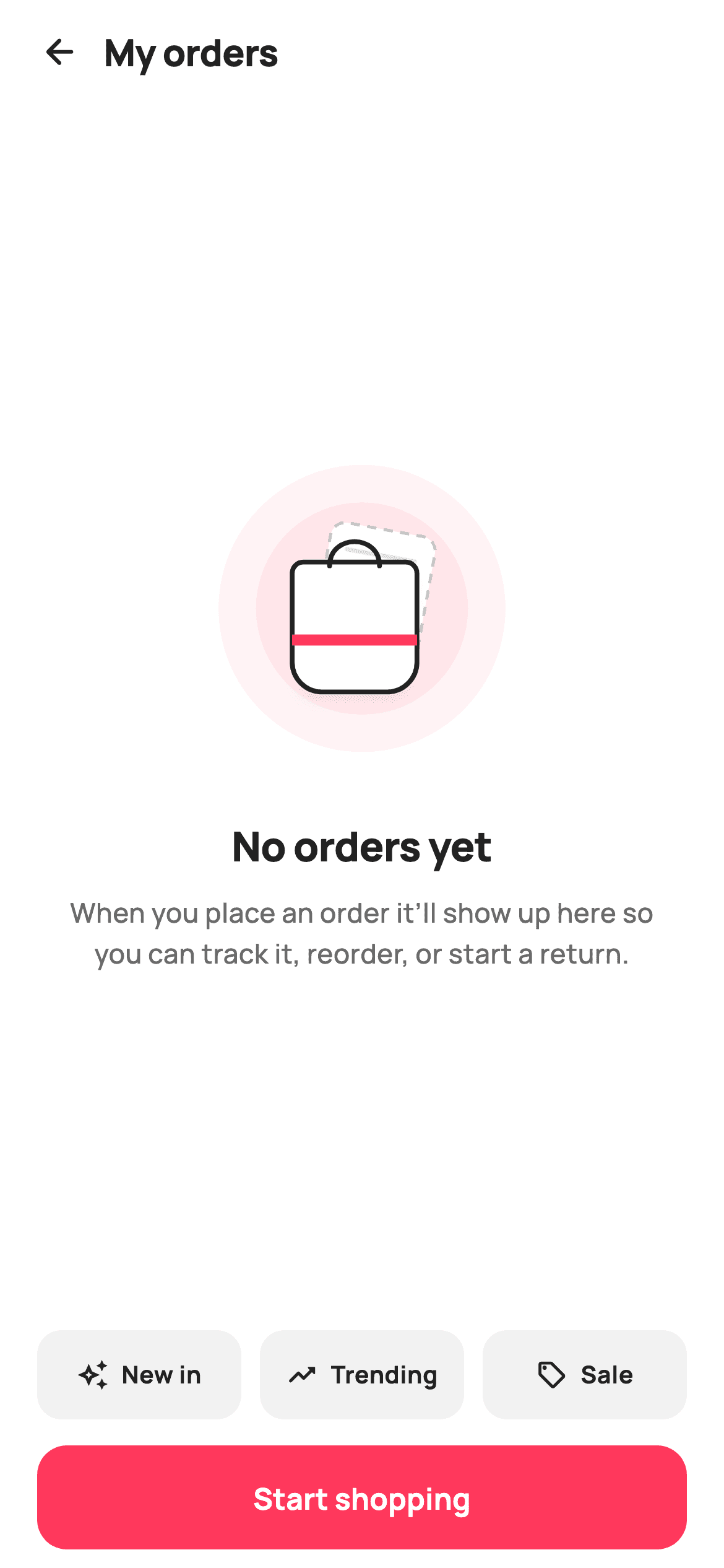 No orders — E-commerce Flutter screen