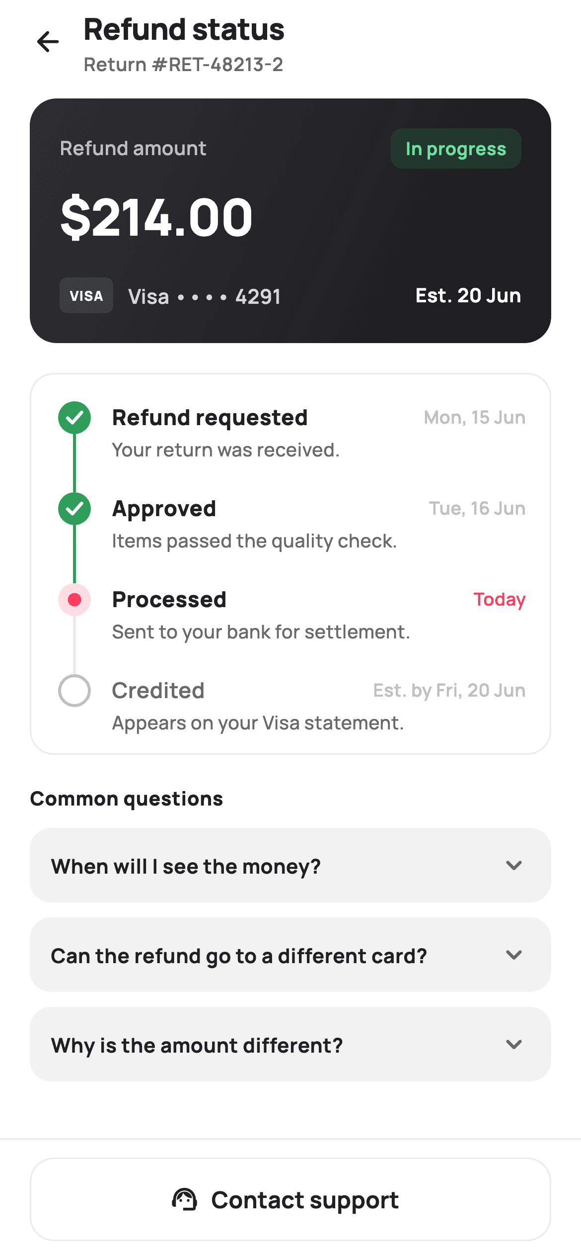 Refund Status — E-commerce Flutter UI screen