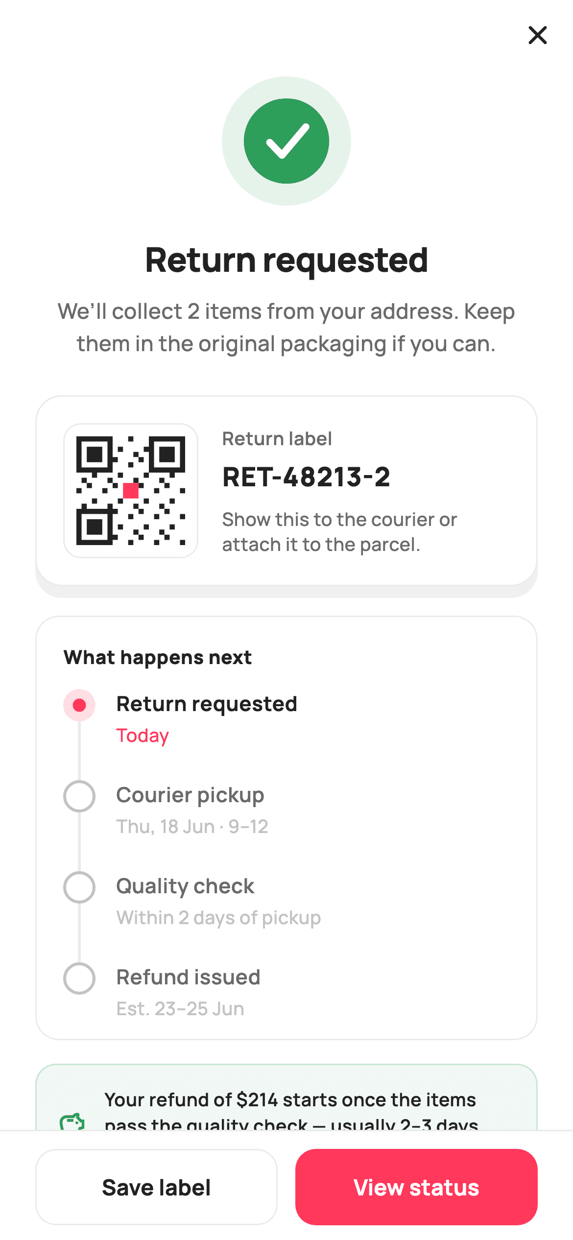 Return Requested — E-commerce Flutter UI screen