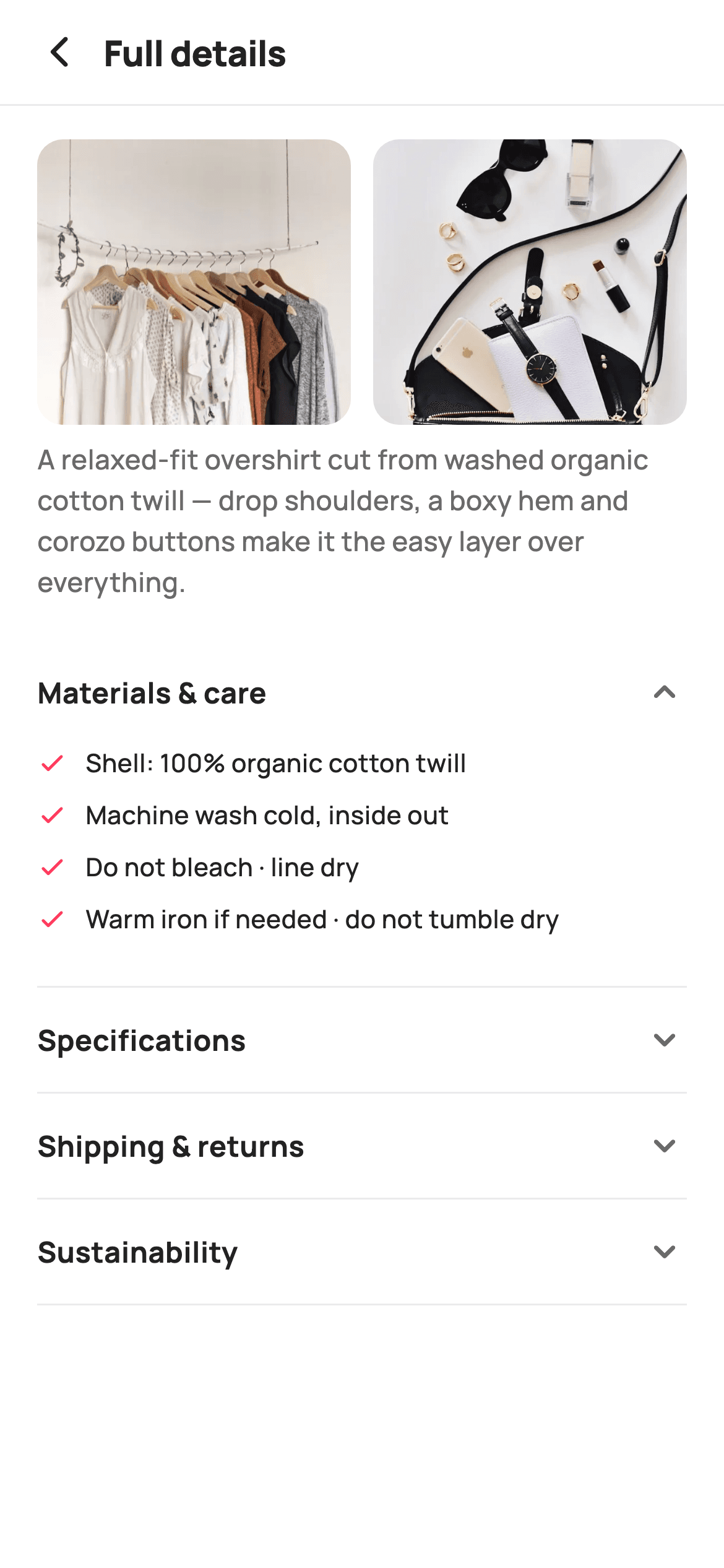 Full Details — E-commerce Flutter screen