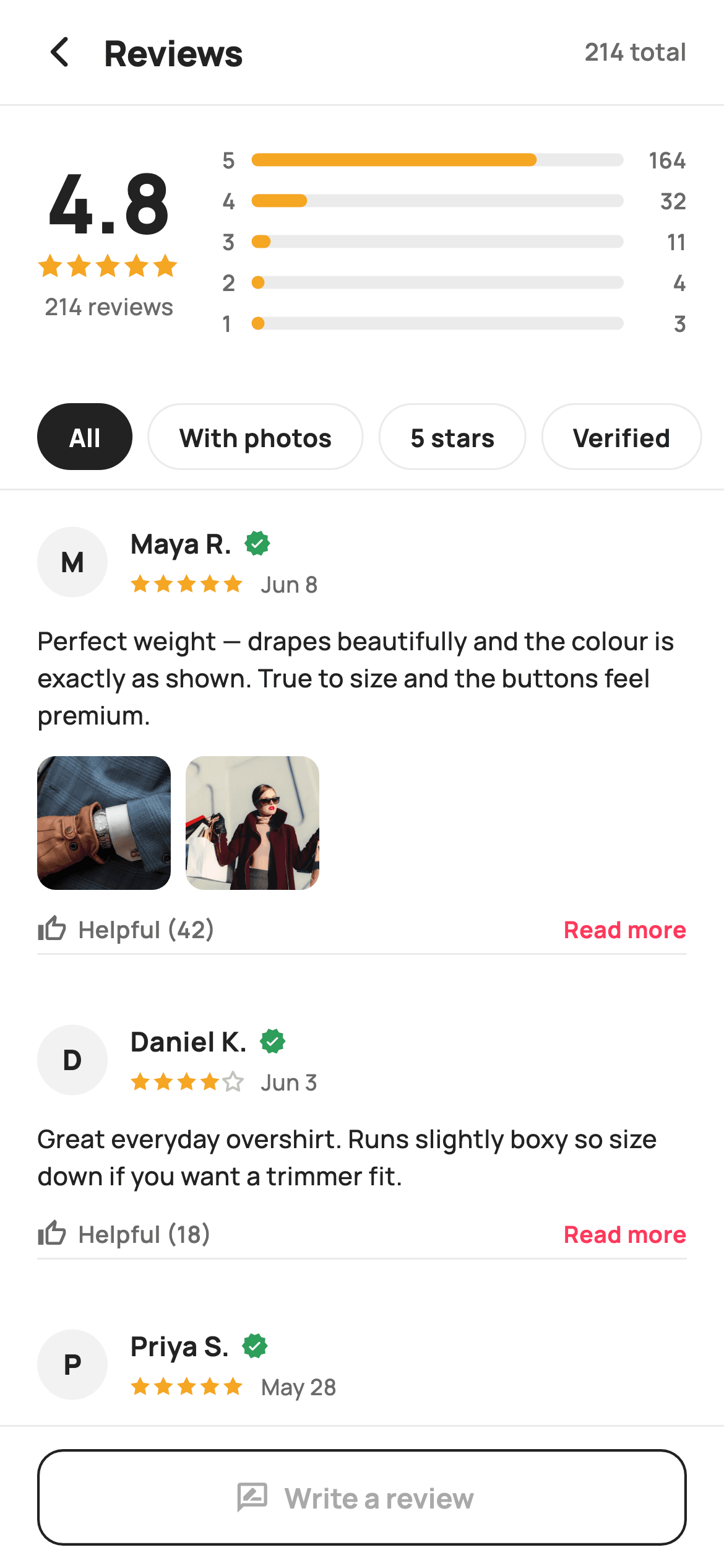Product Reviews — E-commerce Flutter screen