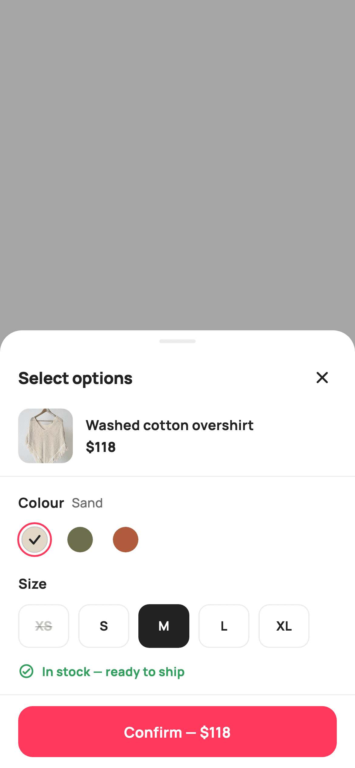Select Variant — E-commerce Flutter screen