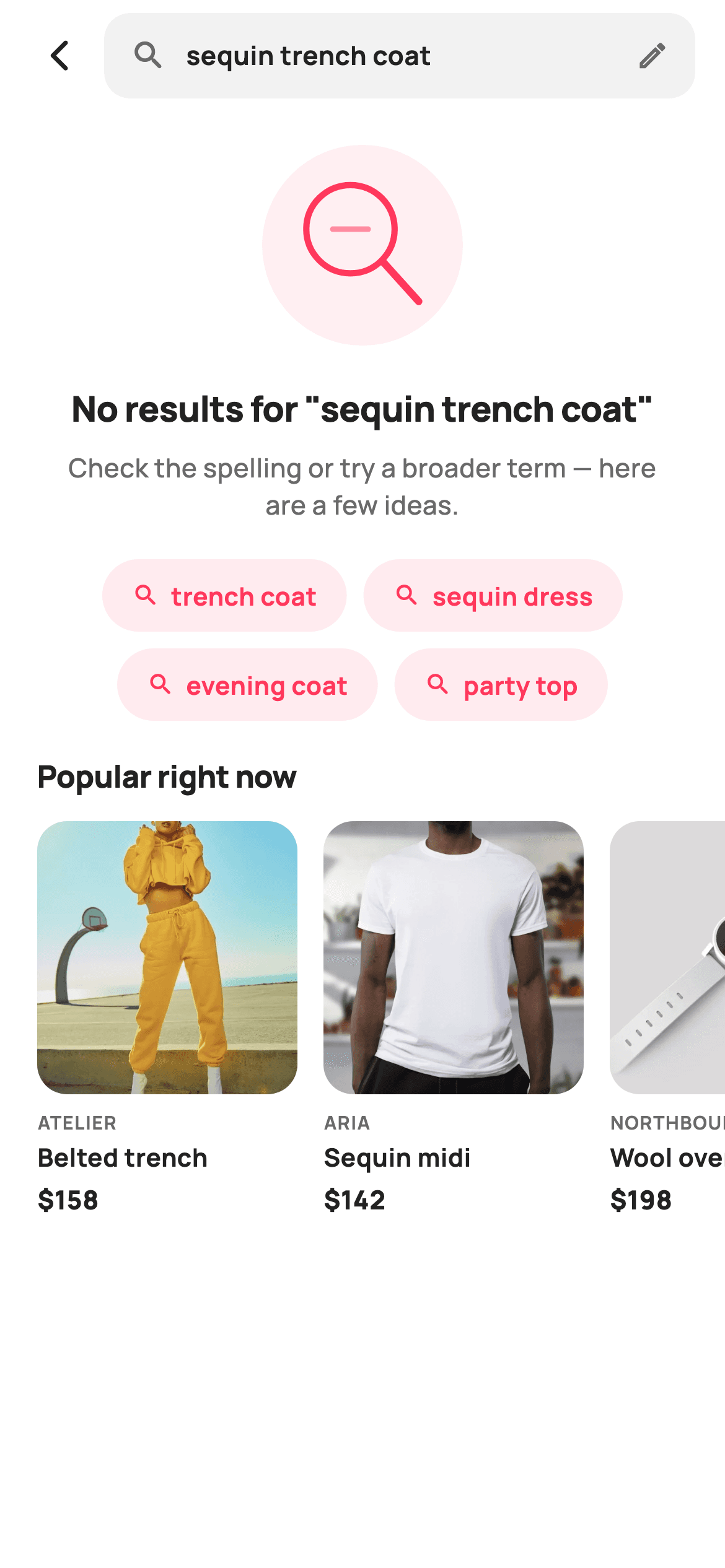 No results — E-commerce Flutter screen
