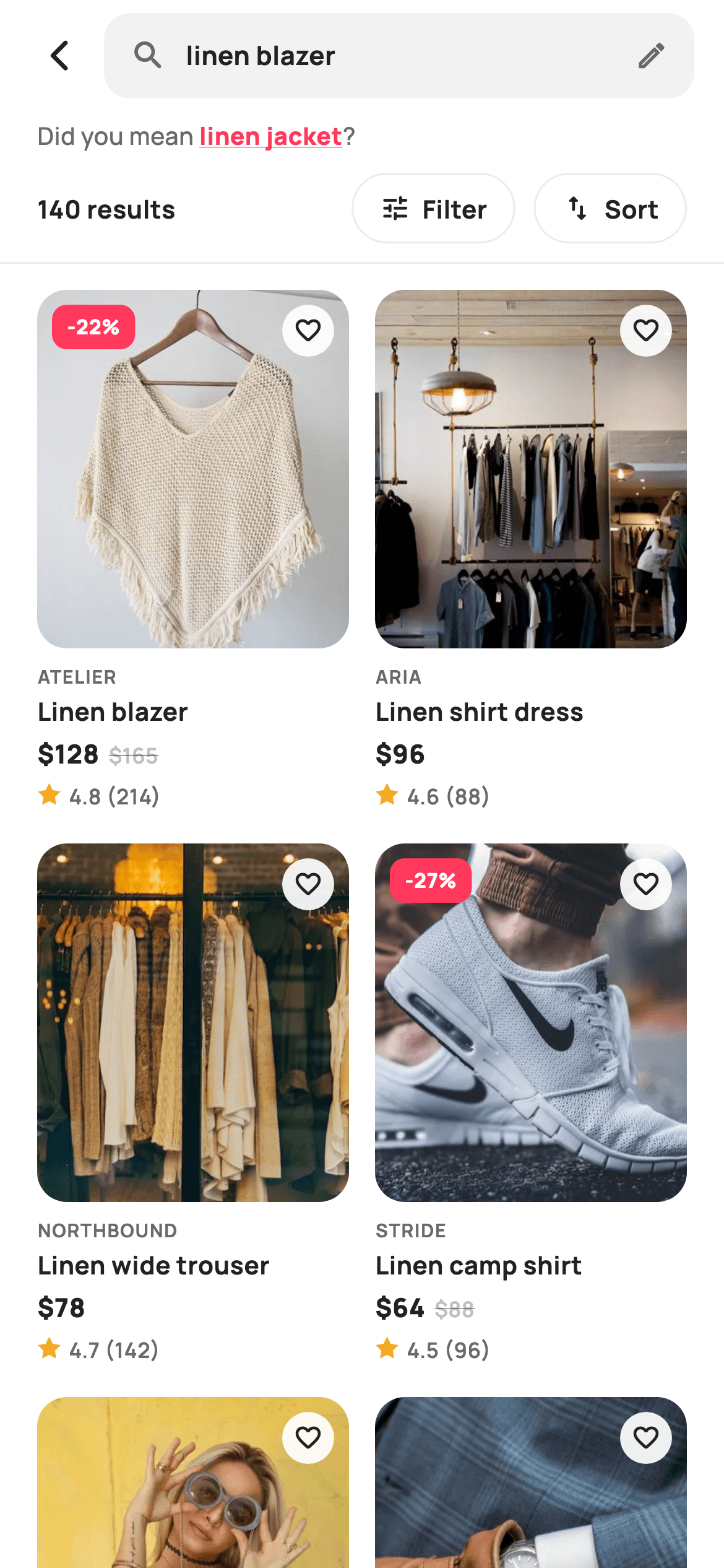 Search Results — E-commerce Flutter UI screen