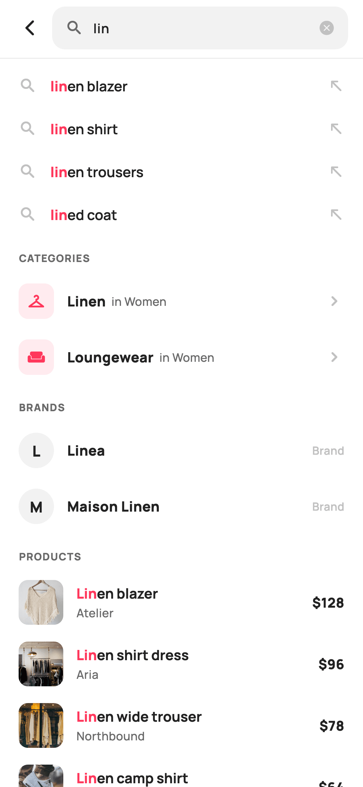 Search Suggestions — E-commerce Flutter UI screen