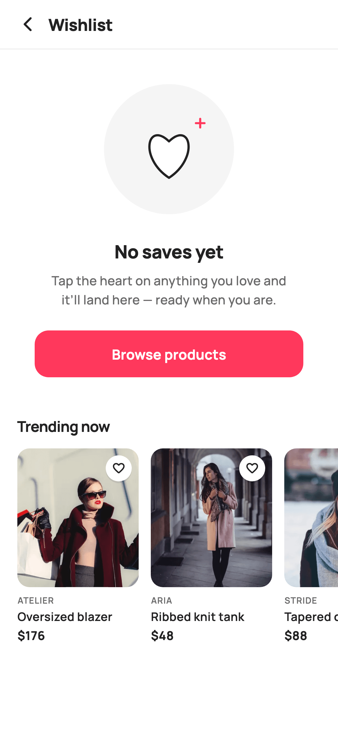Empty Wishlist — E-commerce Flutter screen