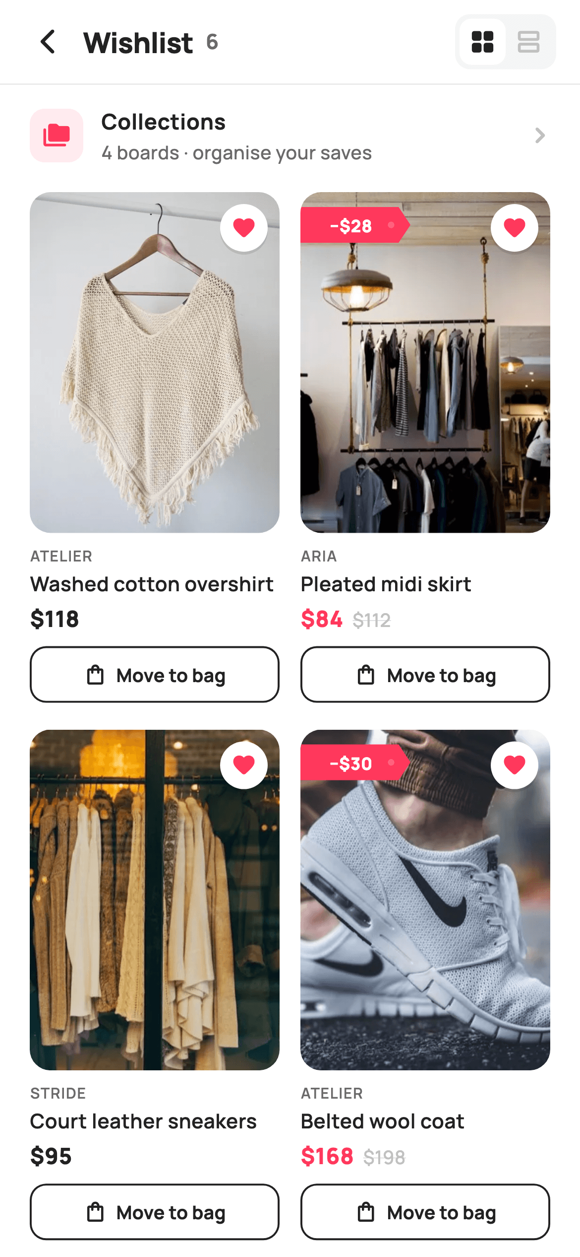 Wishlist — E-commerce Flutter UI screen