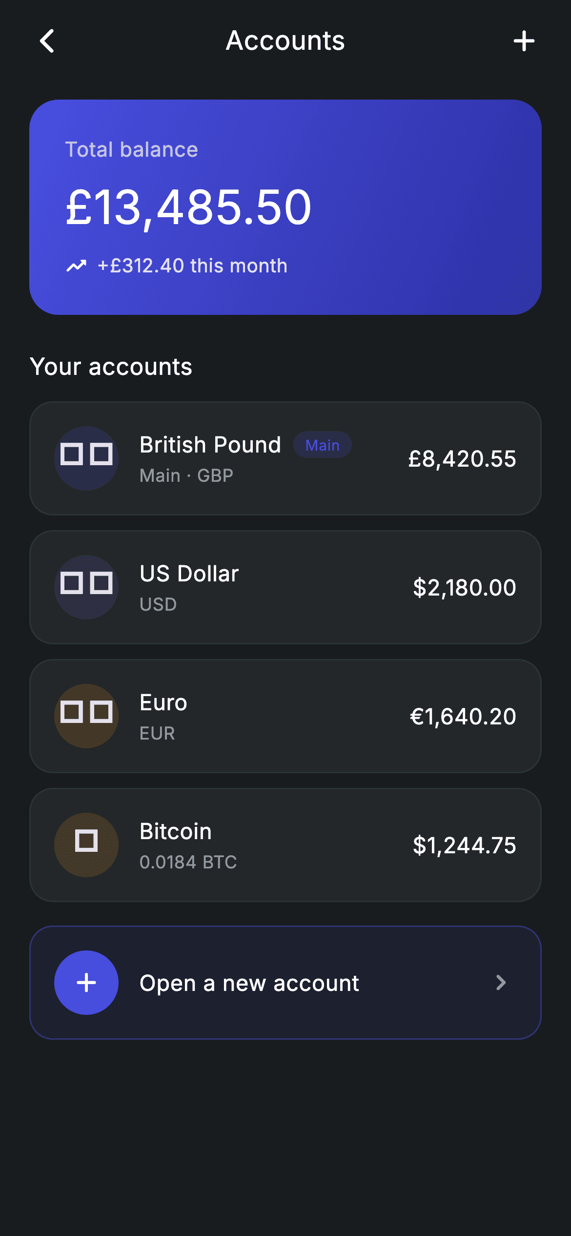 Fintech · Accounts — Fintech Flutter UI screen