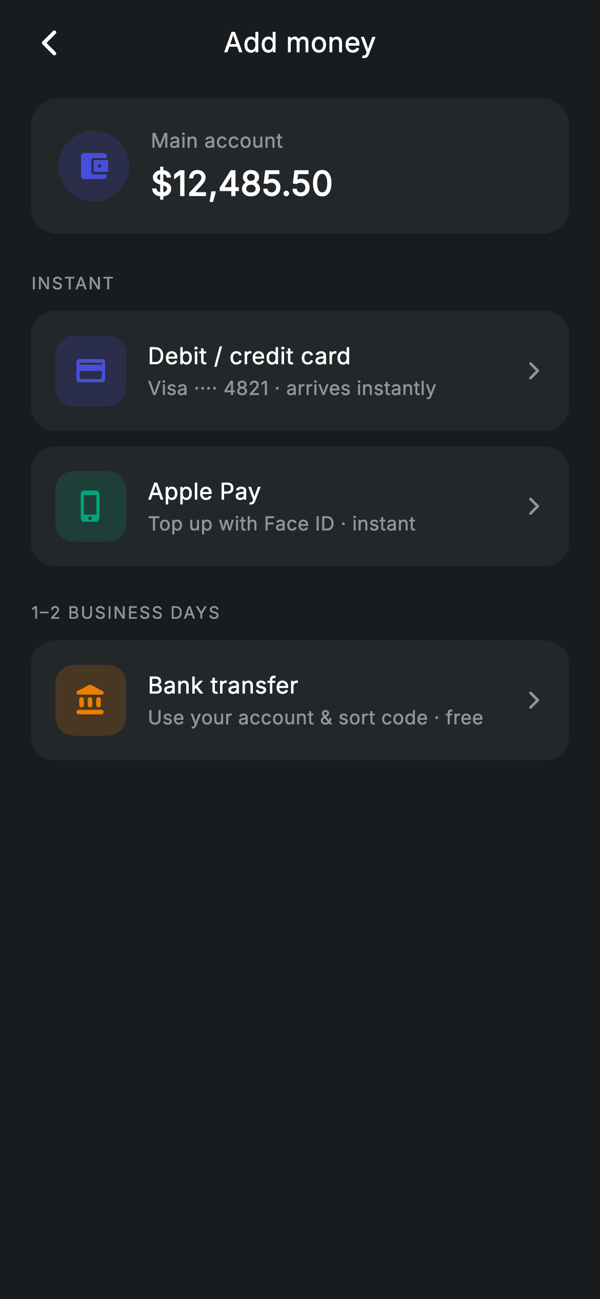 Add Money — Fintech Flutter screen