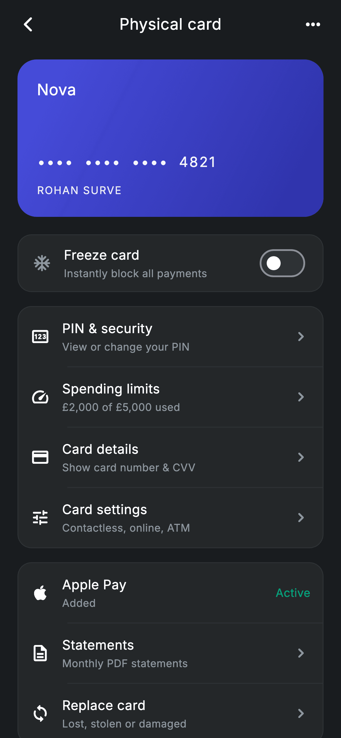 Fintech · Card Detail — Fintech Flutter UI screen