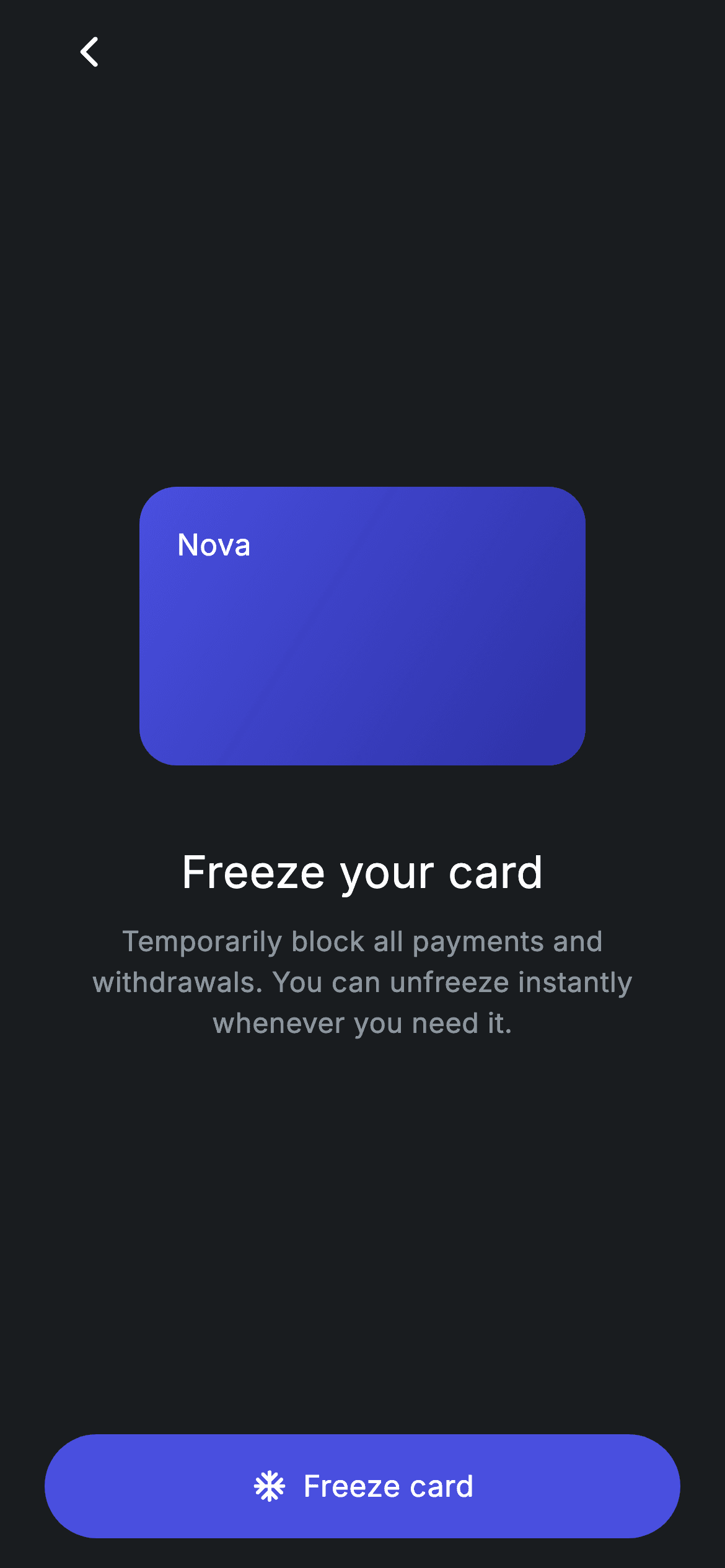 Fintech · Freeze Card — Fintech Flutter UI screen