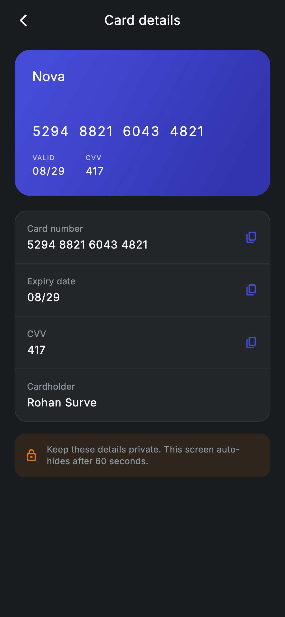 Fintech · Card Details — Fintech Flutter UI screen