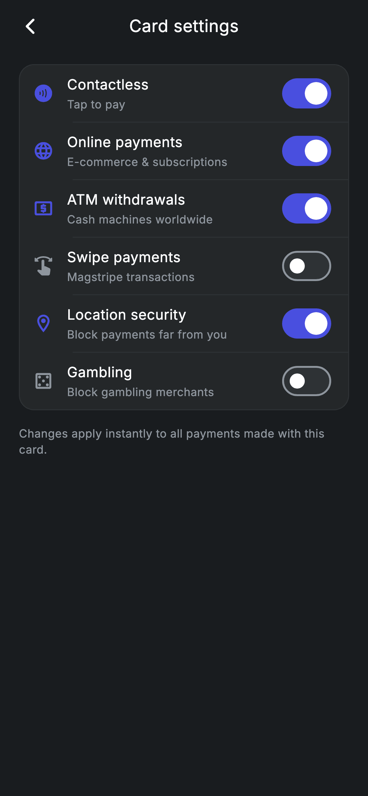 Fintech · Card Settings — Fintech Flutter UI screen