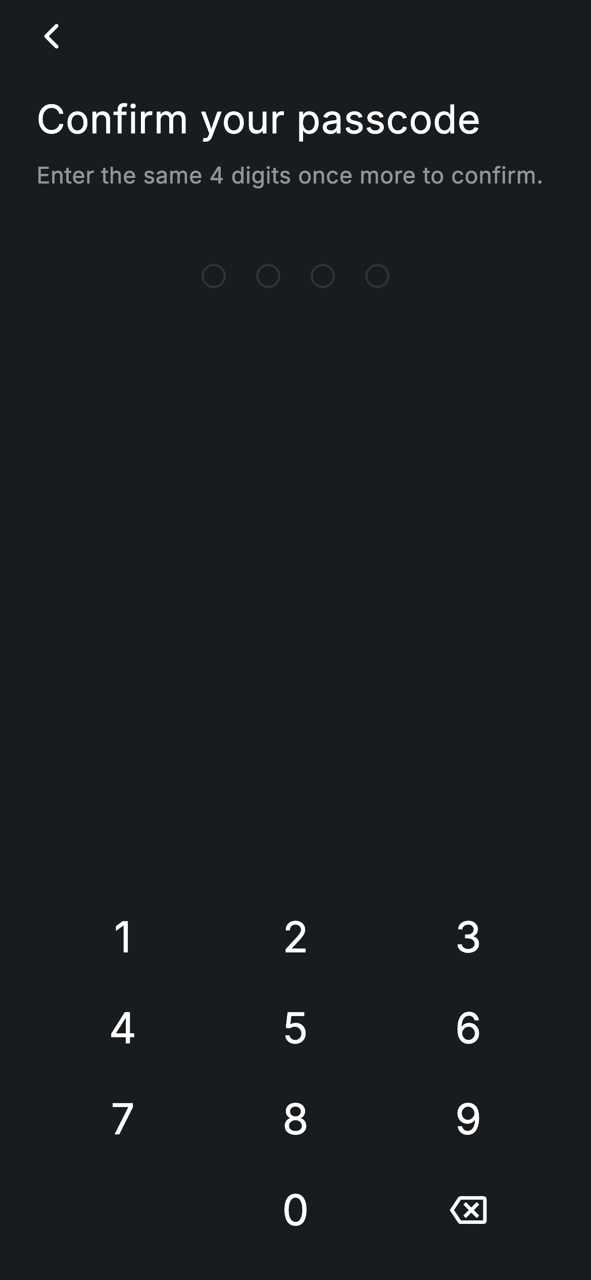 Fintech · Confirm Passcode — Fintech Flutter UI screen