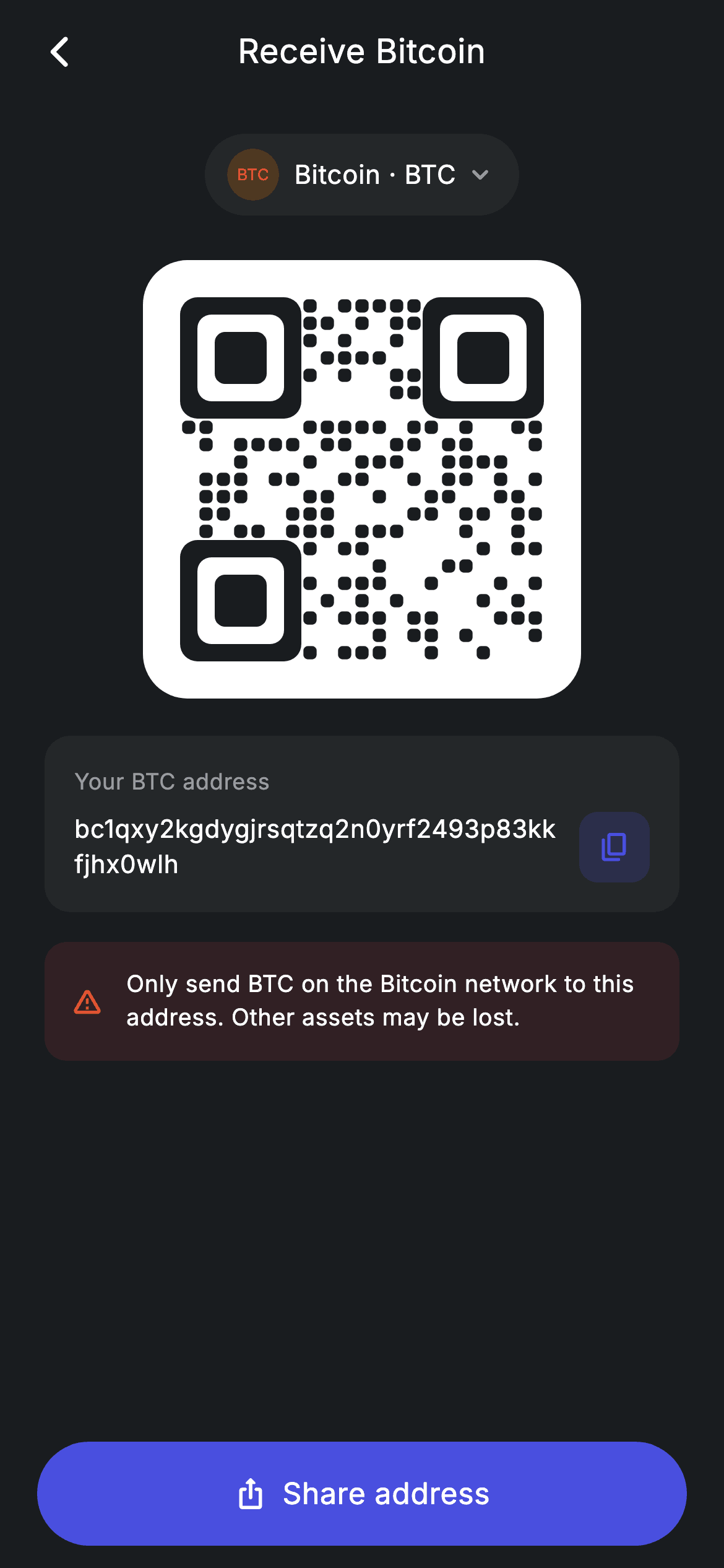 Crypto Receive — Fintech Flutter screen