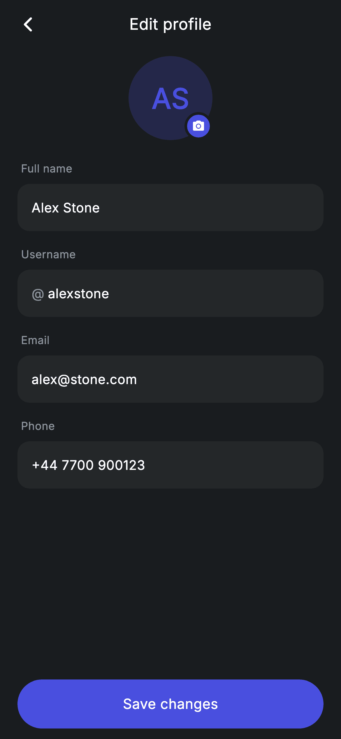 Edit Profile — Fintech Flutter screen