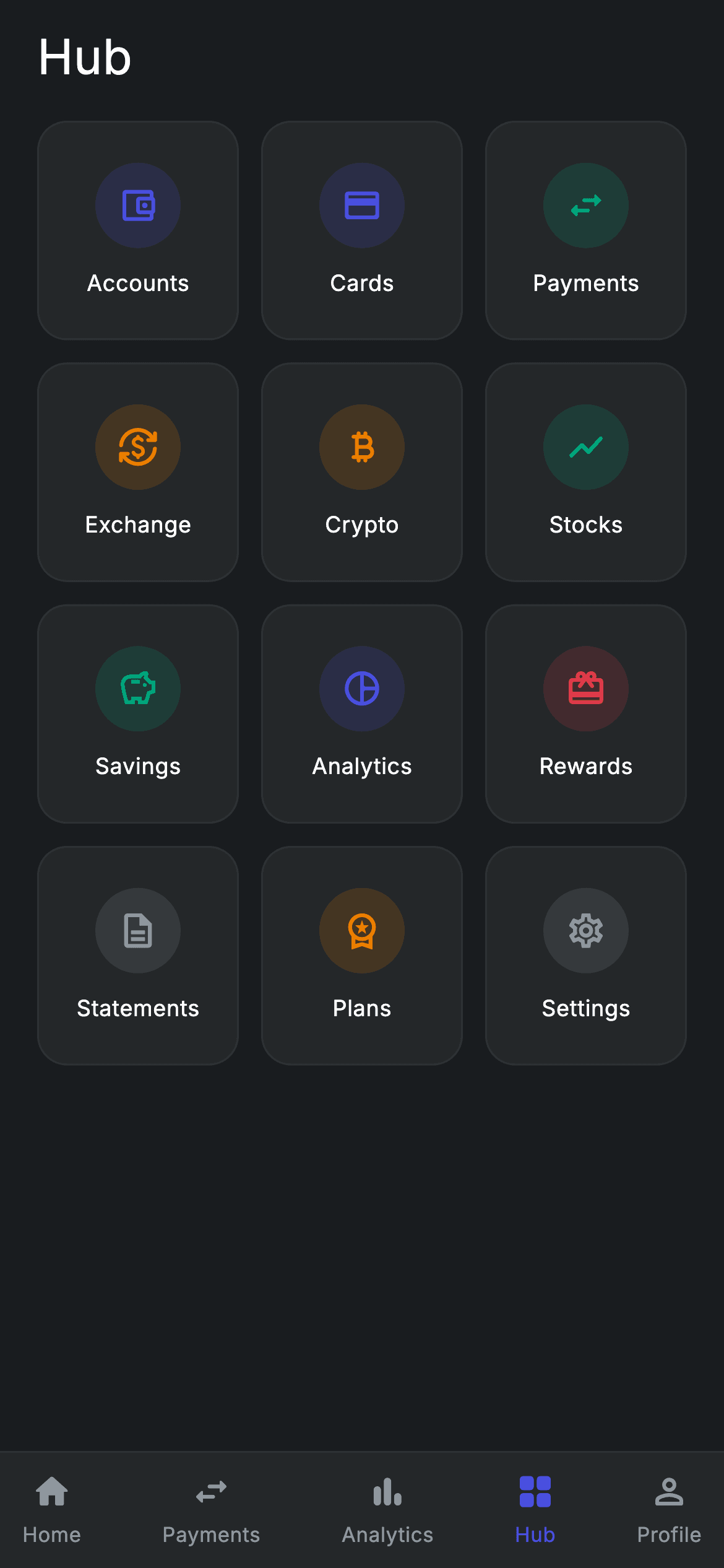 Fintech · Hub — Fintech Flutter UI screen