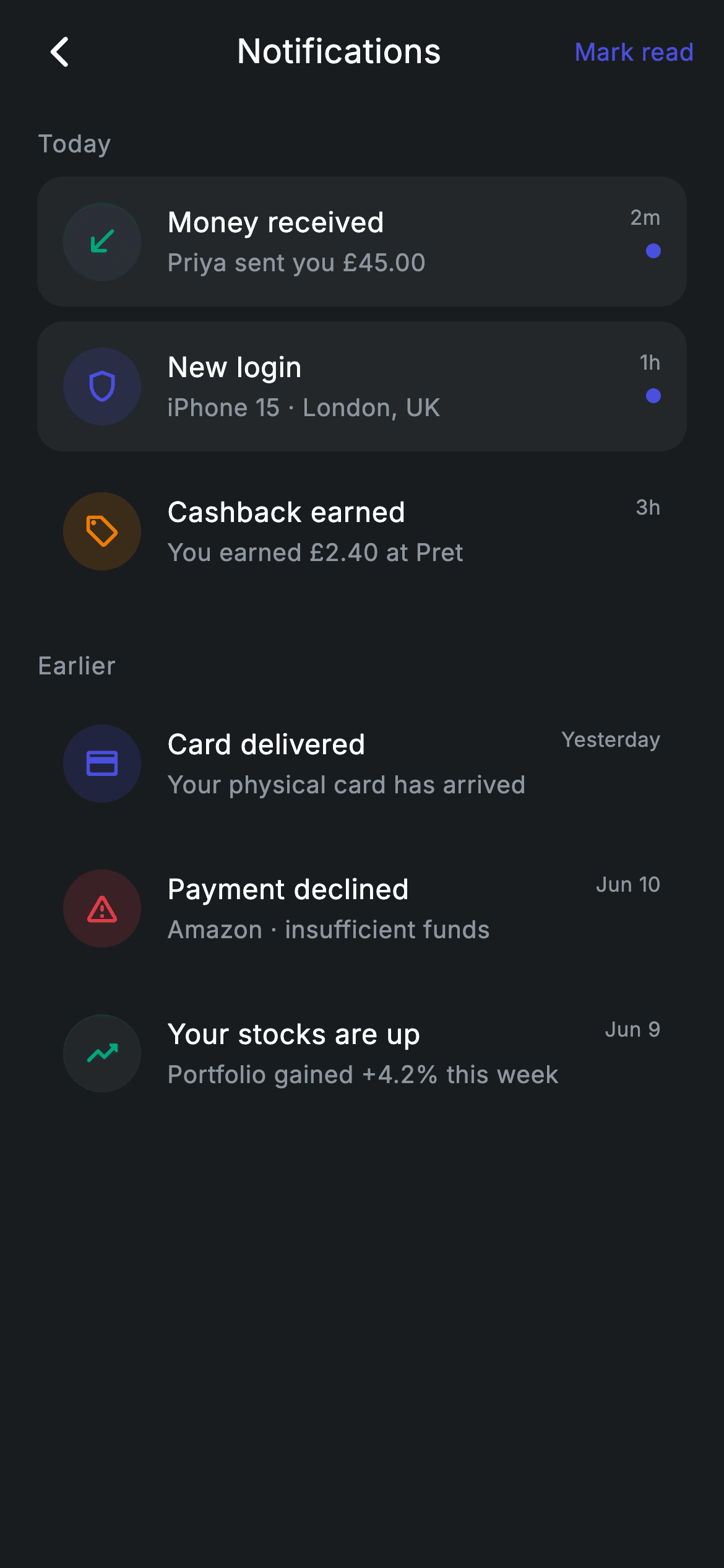 Fintech · Notifications — Fintech Flutter UI screen