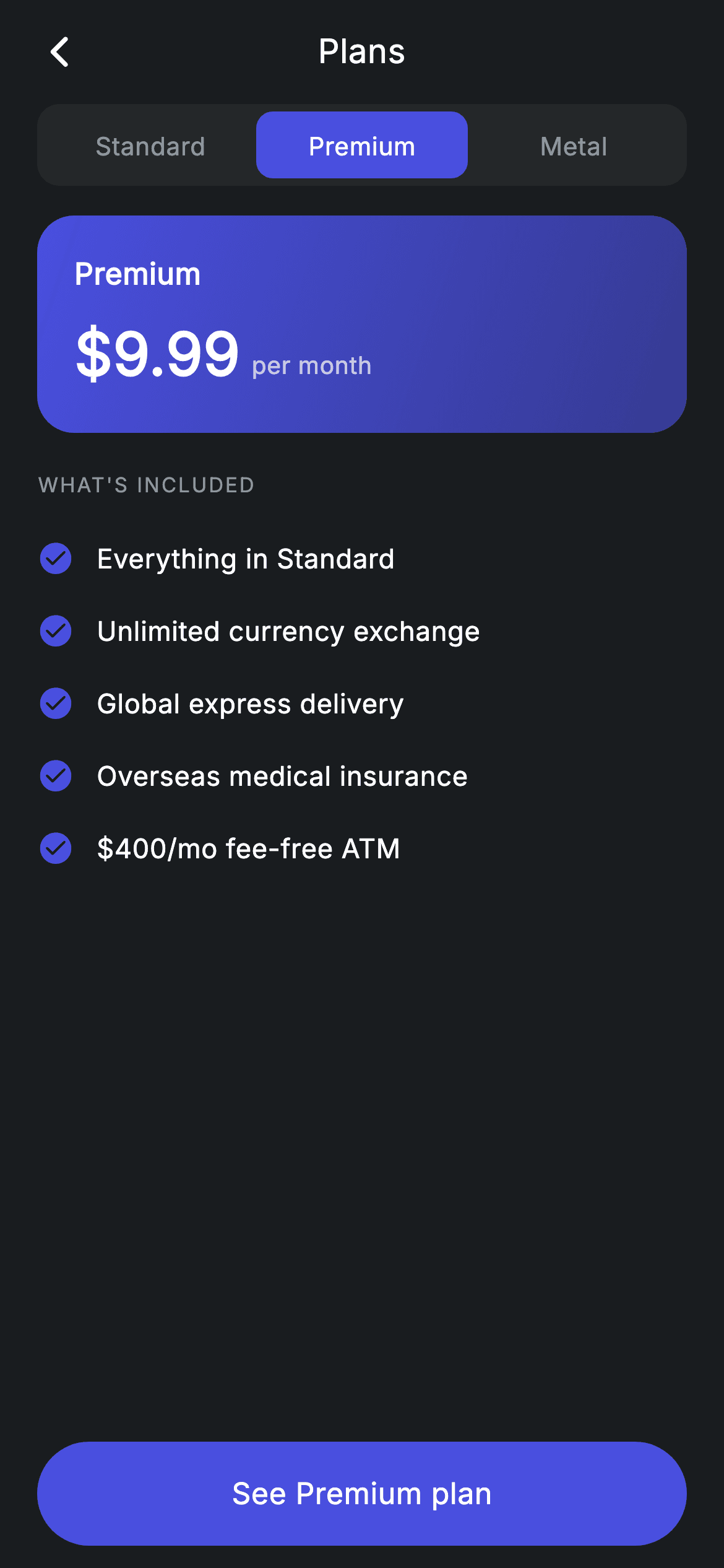 Plans — Fintech Flutter screen