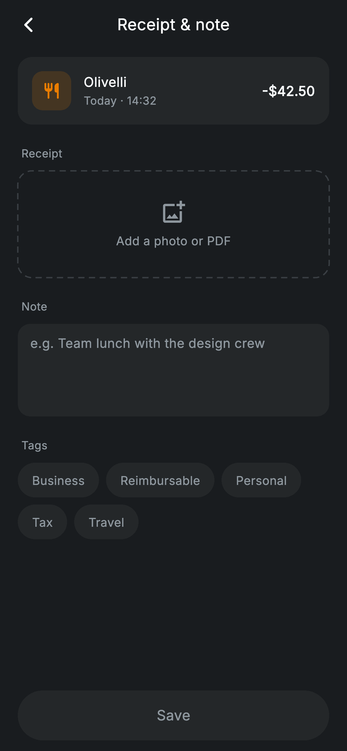 Fintech · Receipt & Note — Fintech Flutter UI screen