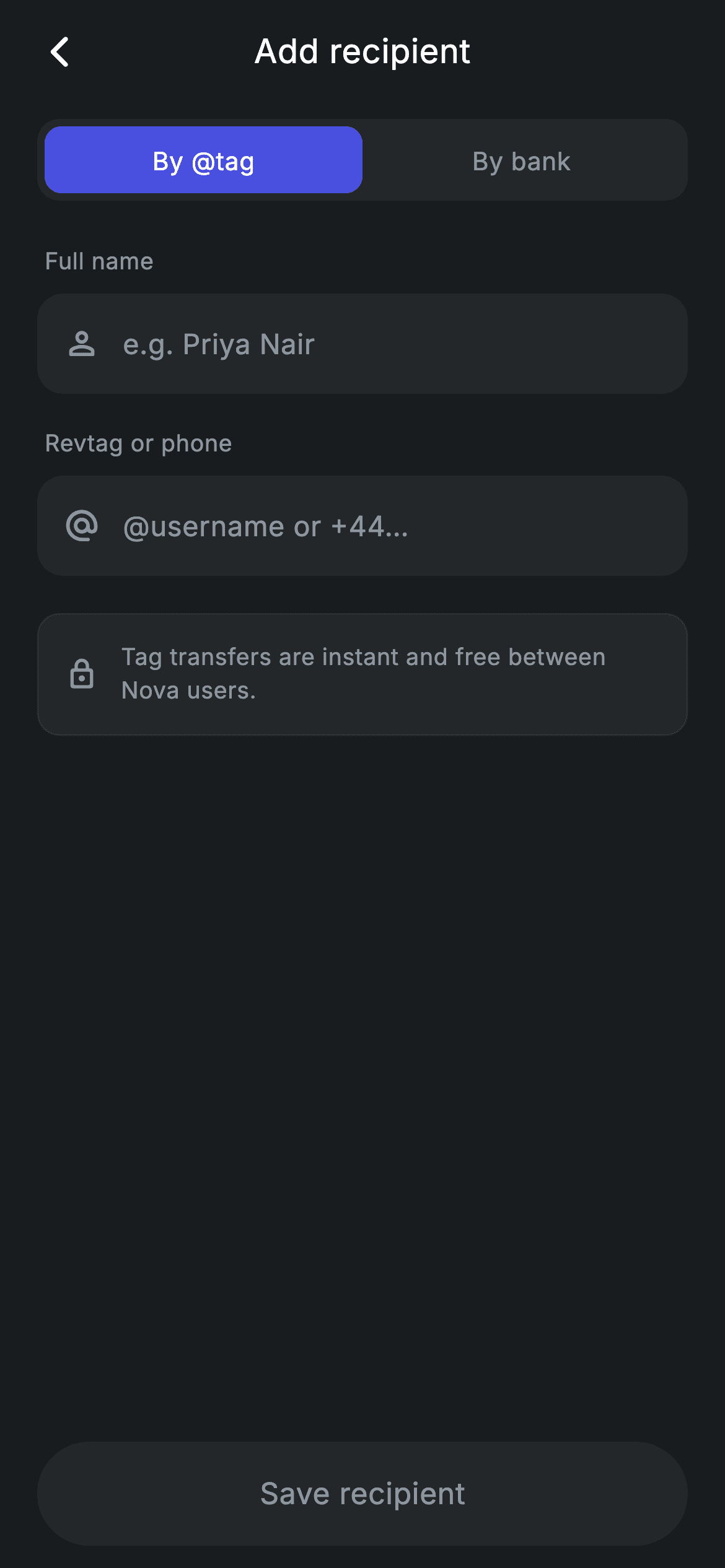 Fintech · Add Recipient — Fintech Flutter UI screen