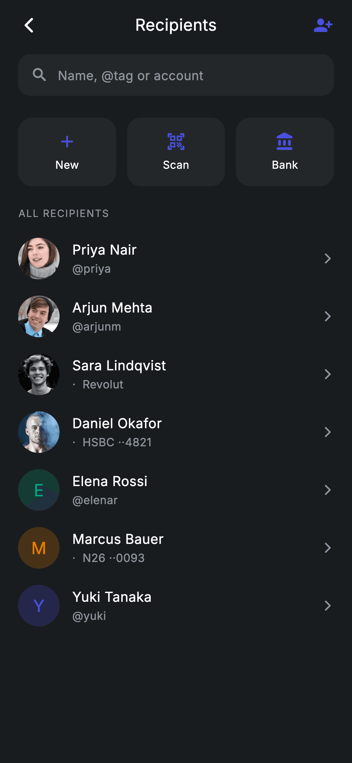 Fintech · Recipients — Fintech Flutter UI screen